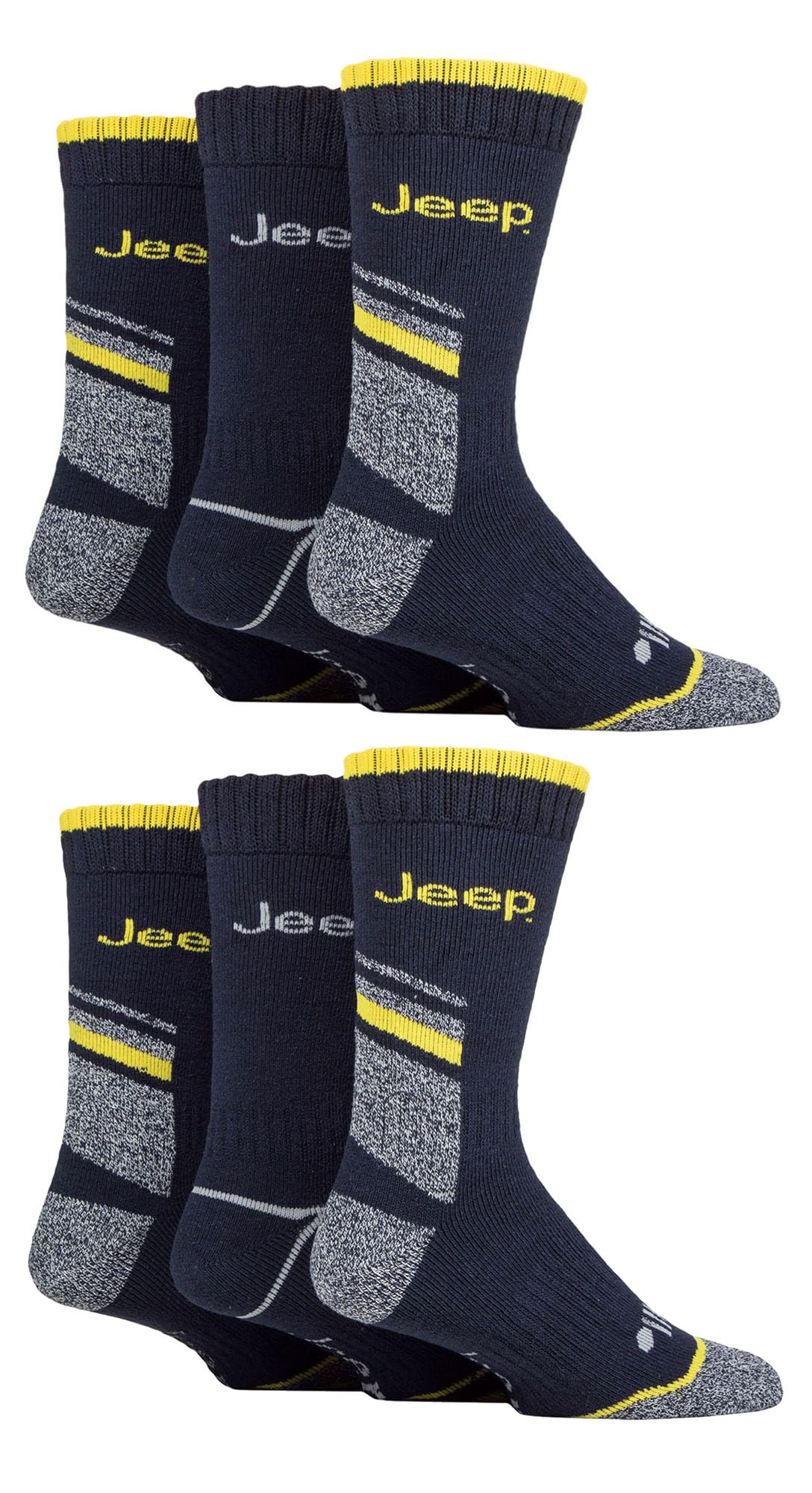 Jeep Mens 6 Pack Heavy Duty Work Socks Cotton Boot Socks with Arch Support (6-11, Navy/Grey)
