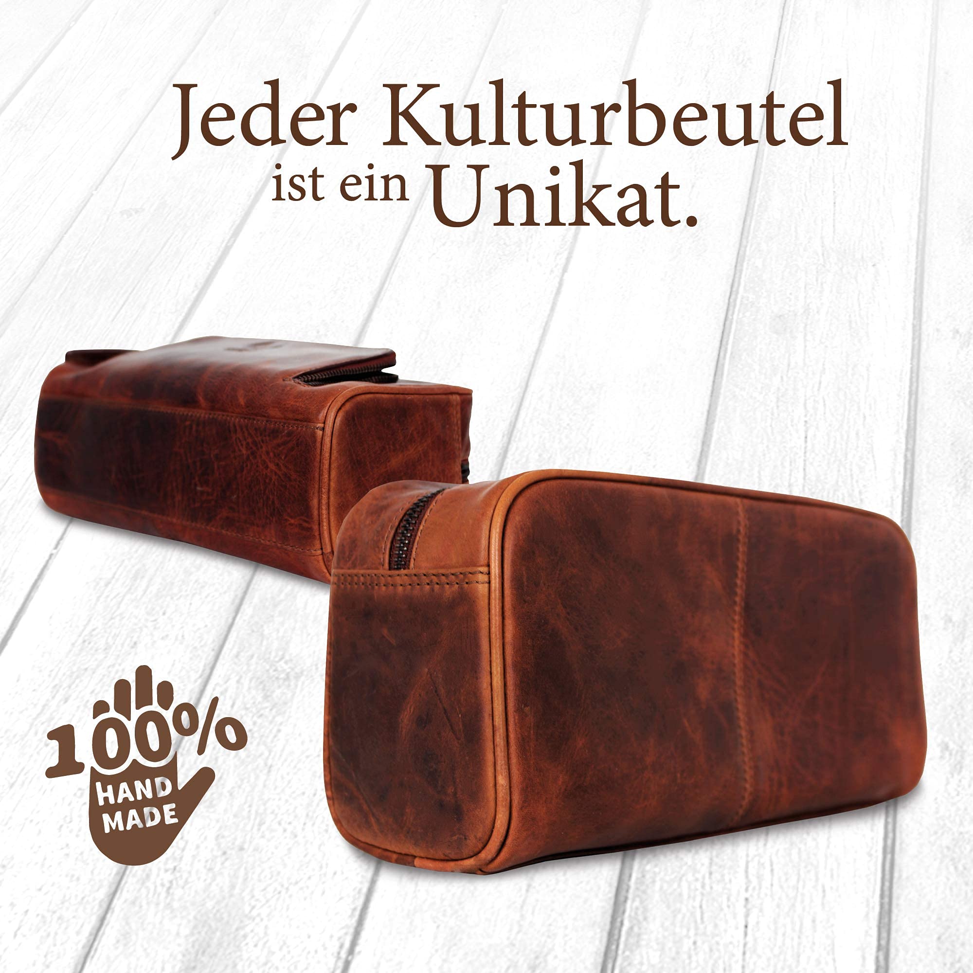 Corno d´Oro Beauty case da viaggio uomo in vera pelle, trousse per bagno toilette portaoggetti organizer marrone artigianale