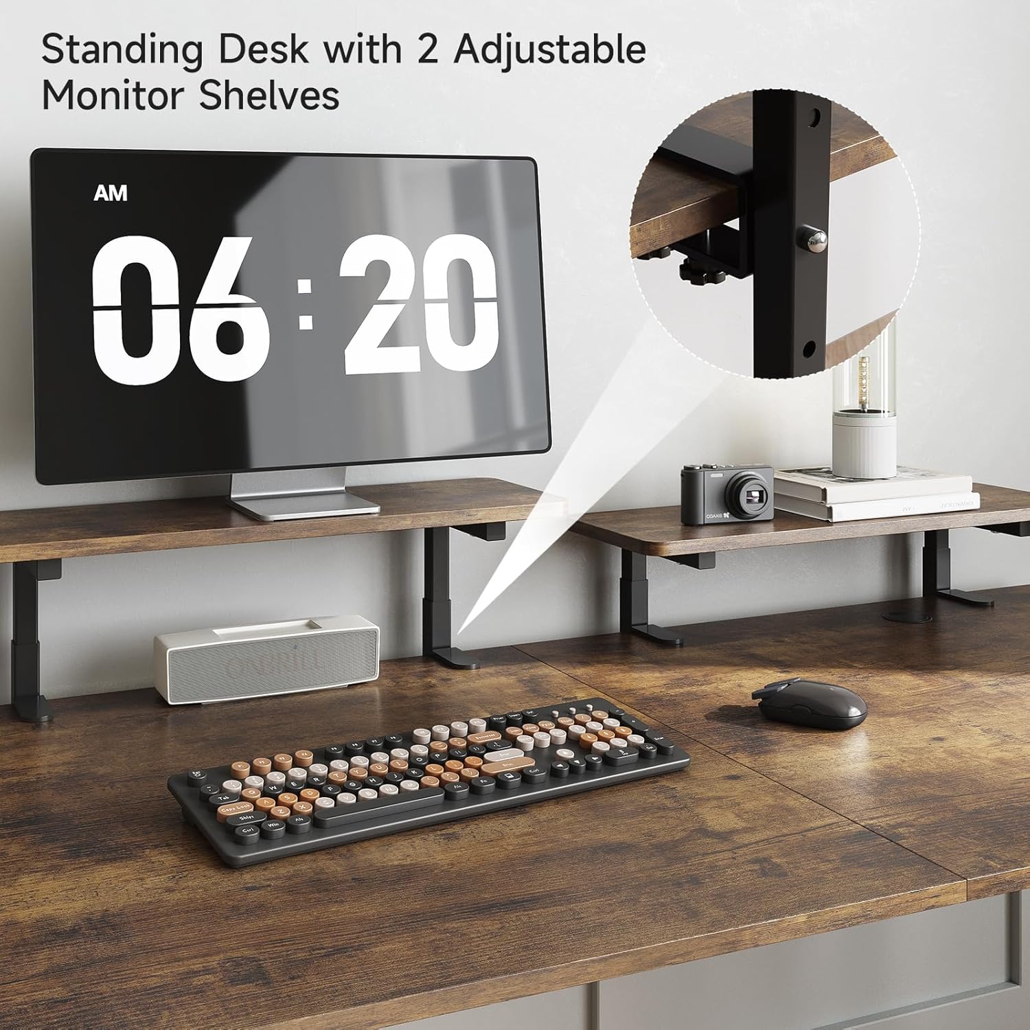ONBRILL Standing Desk with 2 Adjustable Monitor Shelves, 71 x 24 Inches Electric Stand Up Desk with Memory Controller and Adjustable Height from 28-46 inches for Computer Workstations, Rustic Brown