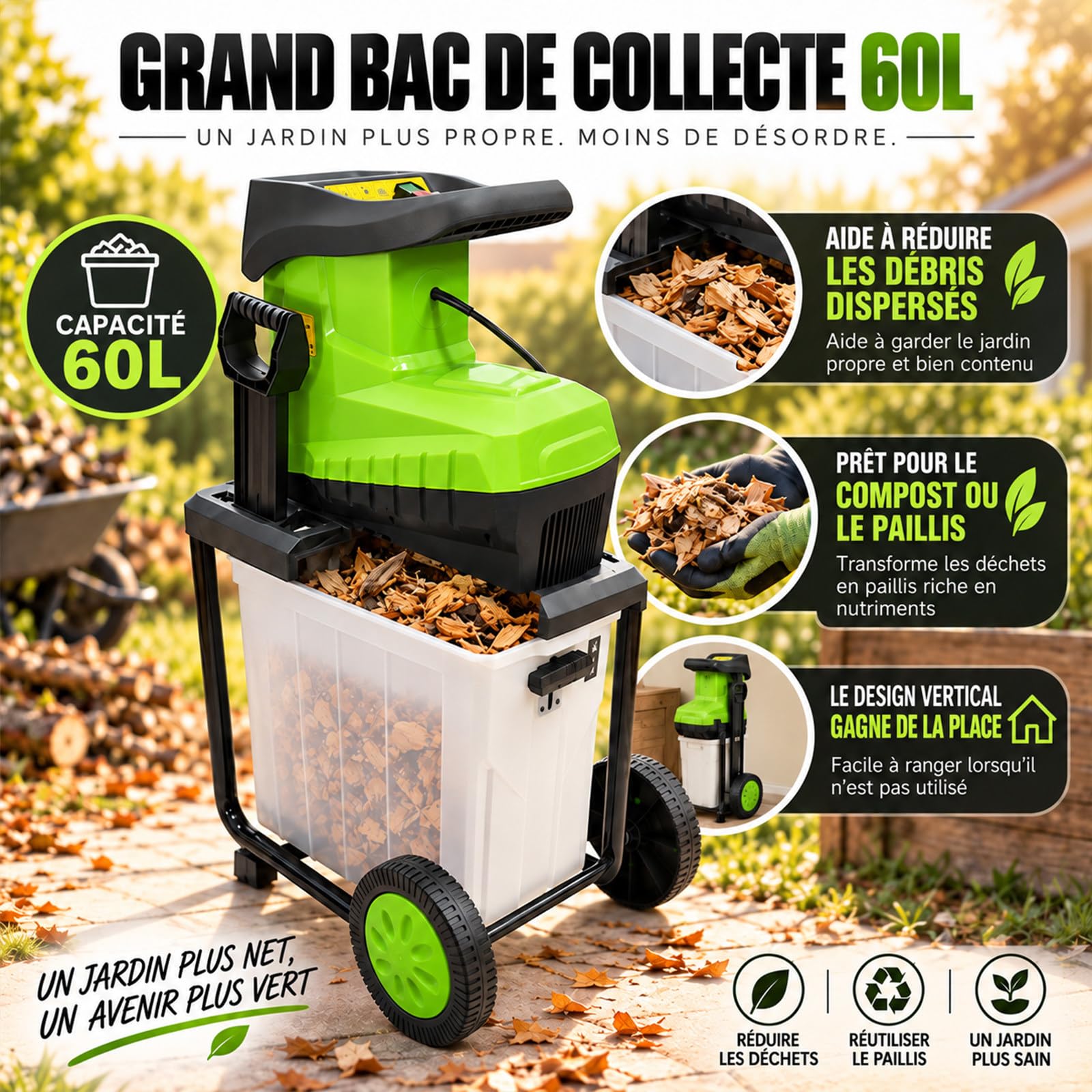 Broyeur À Rouleau 2800W pour Branches Jusqu’À 45mm