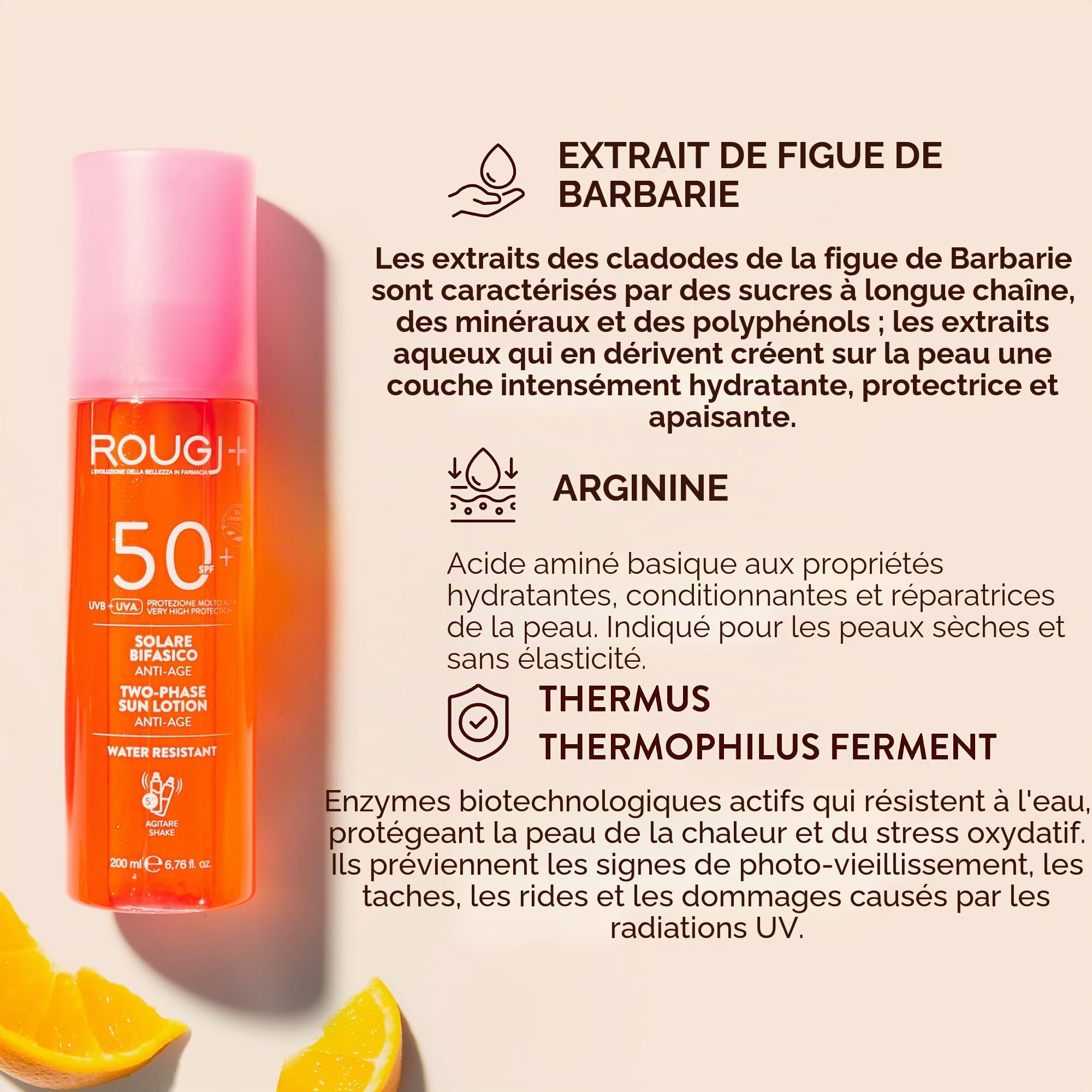 Rougj Twiga Solaire Visage SPF 50+ Biphasé – Haute Protection UVA/UVB – Anti-Âge, Anti-Taches, Texture Légère Non Grasse – Hydratant pour Peaux Sensibles, Mixtes et Grasses – 200ml