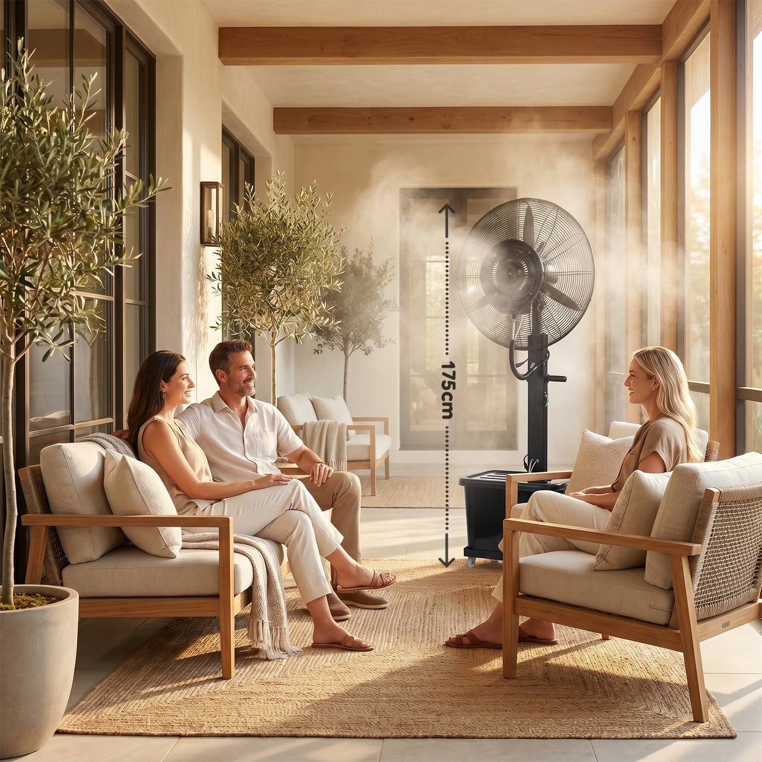 Wintem - BERGEN Ventilatore Nebulizzatore Industriale 230W – Raffrescatore ad Acqua con Serbatoio 45L – Diametro 65cm e Altezza 175cm – Getto 8mt – 3 Velocità, Oscillante e Portatile con Ruote 360°
