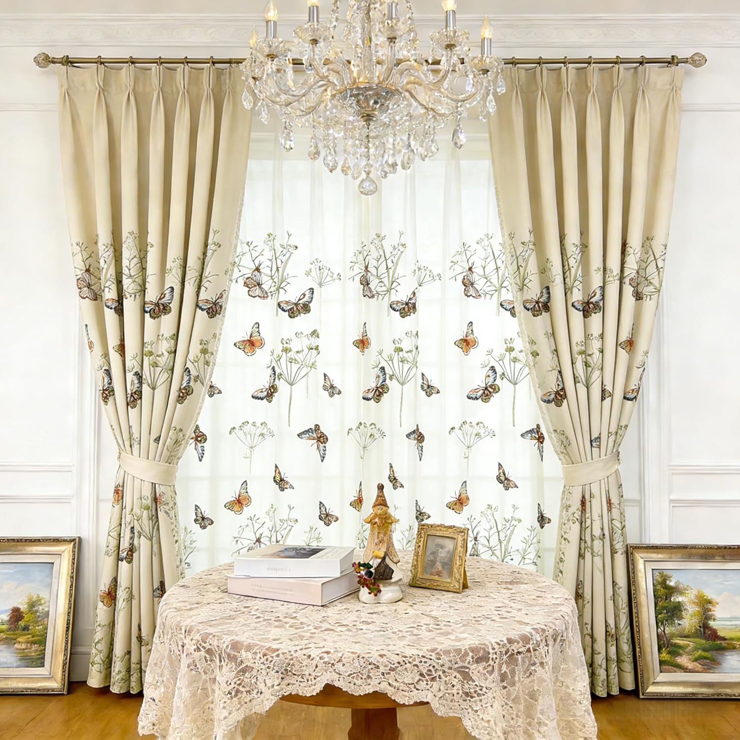 AliFish Embroidered Butterfly Window Semi Sheer Curtains for Kids Room Country Style Dandelion Pattern Room Divider Rod Pocket Tulle Gauze Voile Panel Drapes for Living Room 1 Panel W52 x L63 inch
