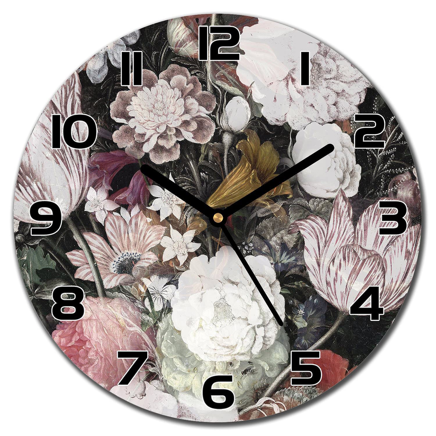 Horloge en verre 30 cm Vintage Floral Néerlandais pour décoration murale