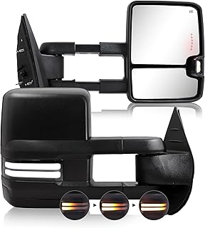 Switchback Towing Mirror for Silverado Sierra - Compatible with 2007-2013 Chevy Silverado GMC Sierra Tow Mirror with Power Adjusted Heated Glass Running Light Turn Signal Light Backup Lamp Black