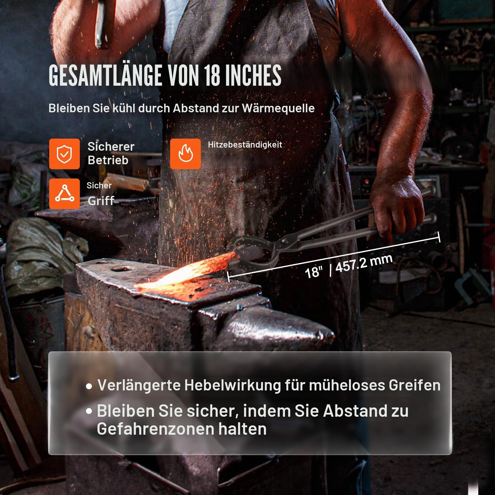 VEVOR Schmiedezange-Set, V-Bit, Wolf, ZV, Greifzange 4 Stk. Kohlenstoffstahl Schmiedezange, 465 x 60 x 19 mm / 461 x 68 x 18 mm / 458 x 38 x 19,0 mm / 463 x 78 x 52,3 mm, mit Verlängertem Griff