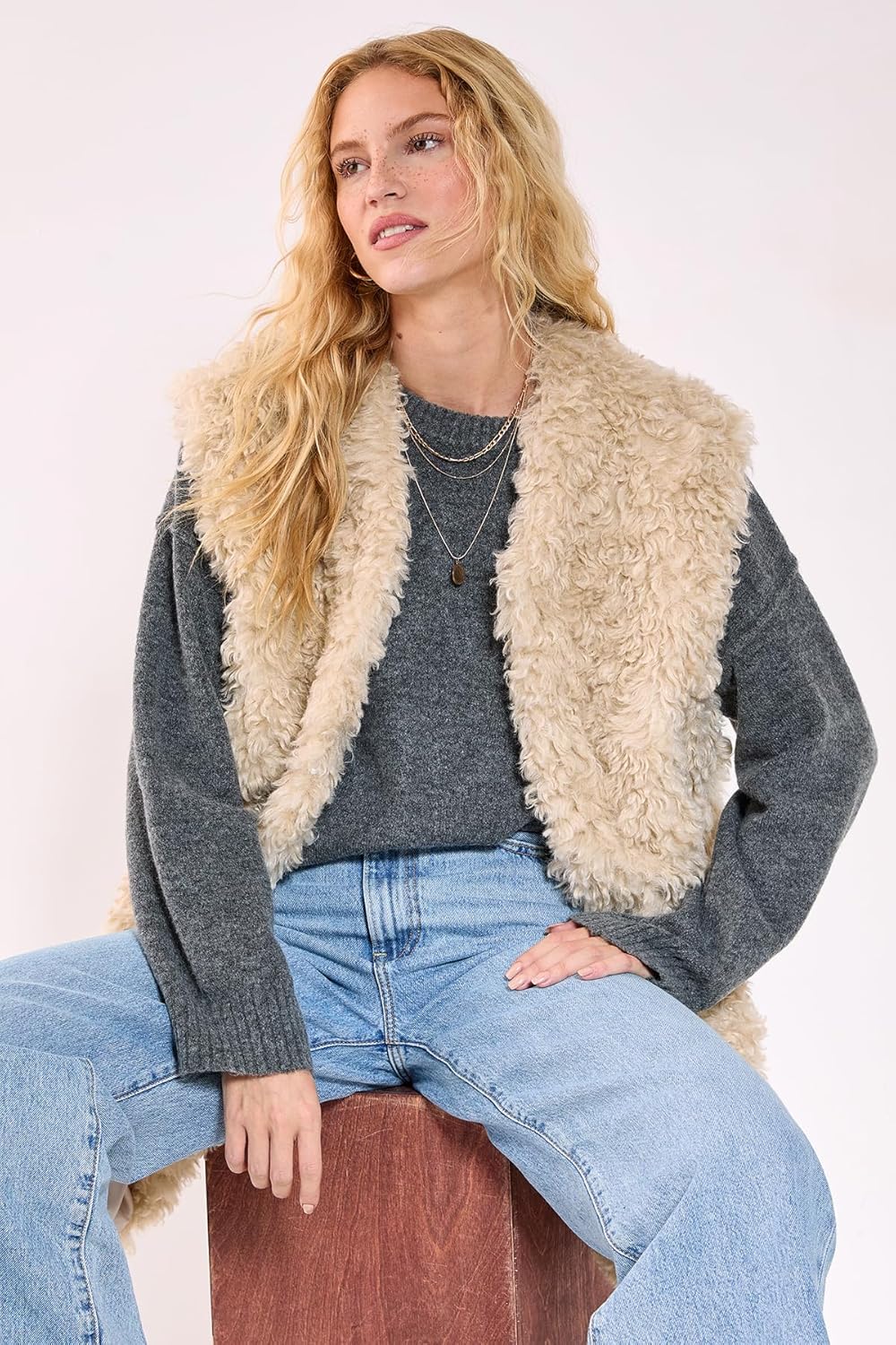 Nasty Gal Curly Faux Fur Gilet