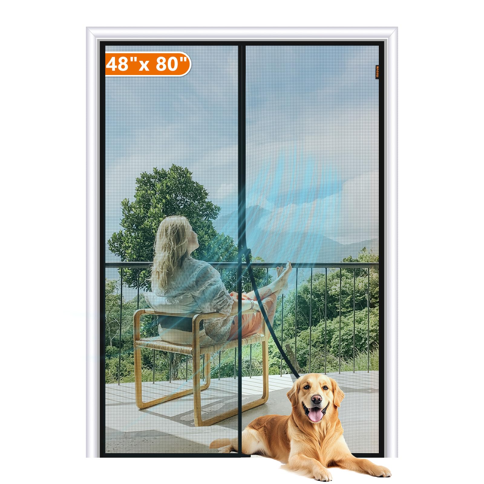 MAGZO Magnetic Screen Door, Fits Door Size 48 x 80 Inches, Actual Screen Size 50 x 81 Inches Reinforced Fiberglass Mesh Curtain for Front and Entry Entrance Mesh with Full Frame Hook & Loop, Gray