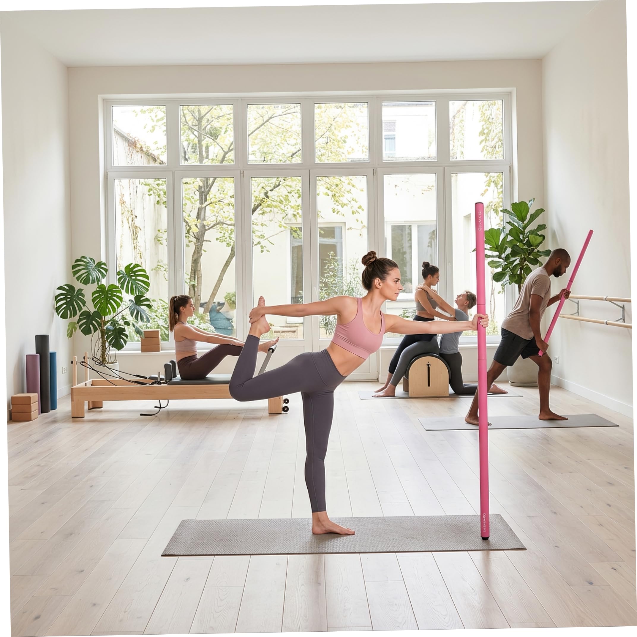 Poste de yoga desmontable de acero inoxidable de 5 secciones, 59 pulgadas, negro
