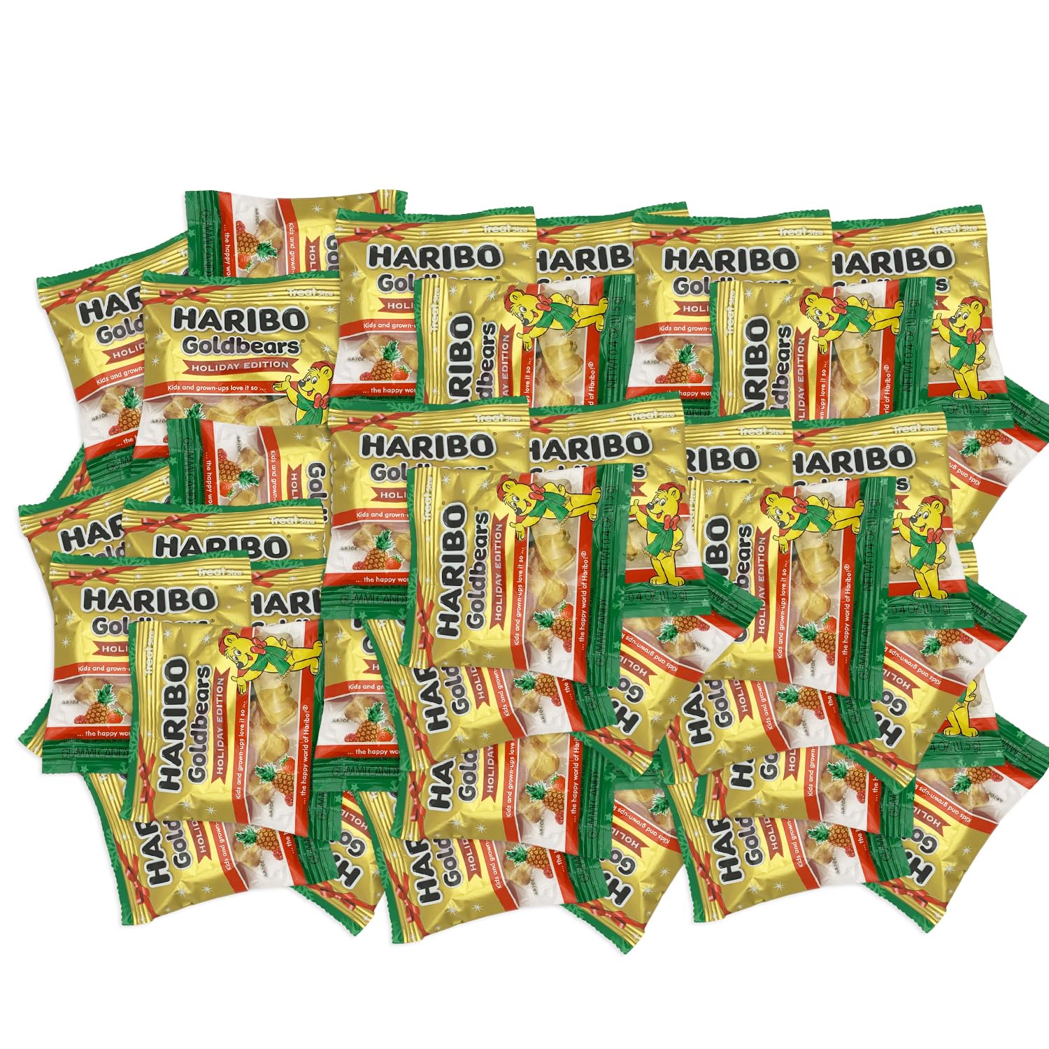 Gold Bears Gummi Candy - Limited Holiday Edition - 3 Christmas Flavors - Individually Wrapped Pouches - Delicious Mini Gummy Candy for Birthdays, New Year, Christmas, Pinata & Pantry (2 lbs)