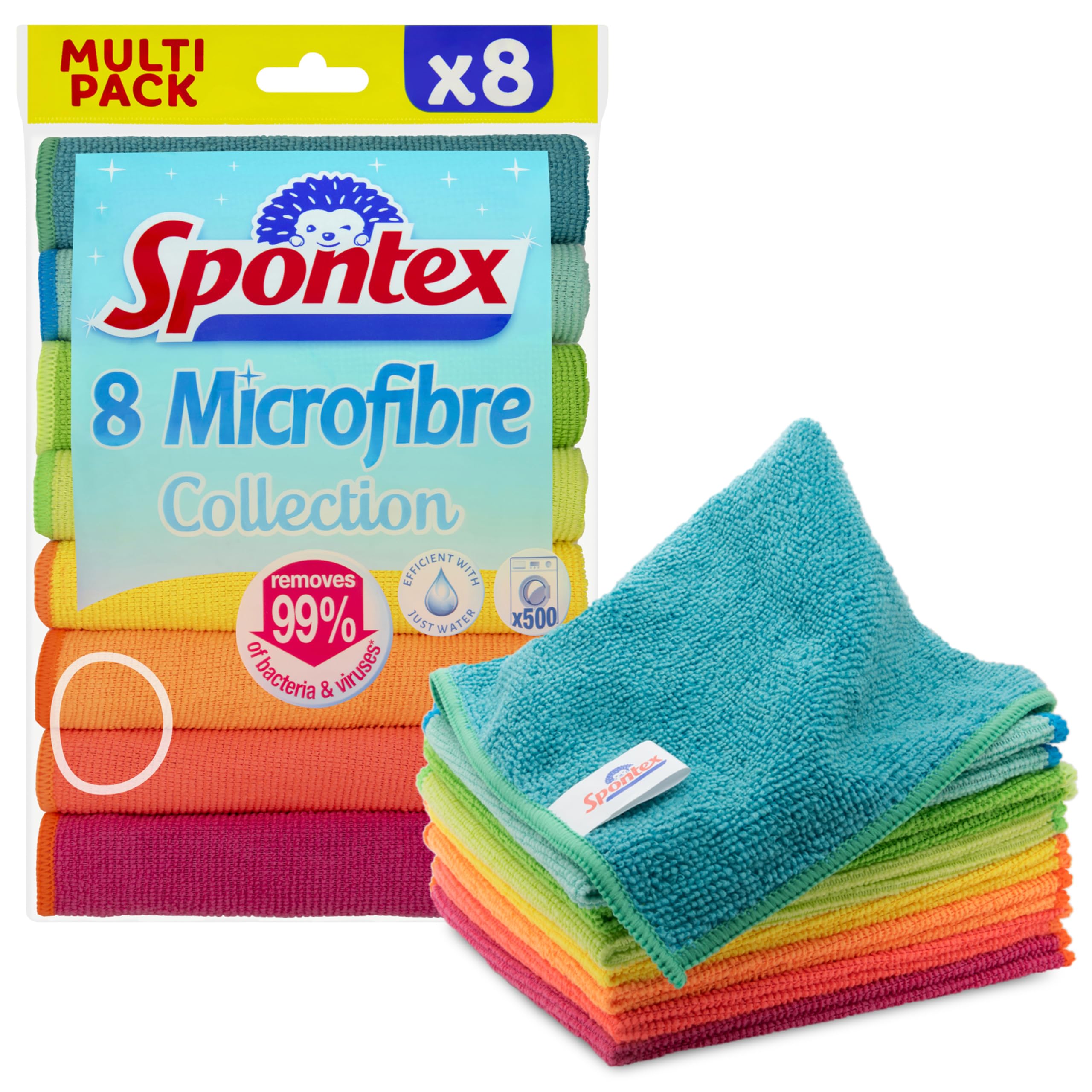 Spontex Microfibre Collection | Microfibres Multi-​usages | 8 Chiffons de Nettoyage en Microfibre