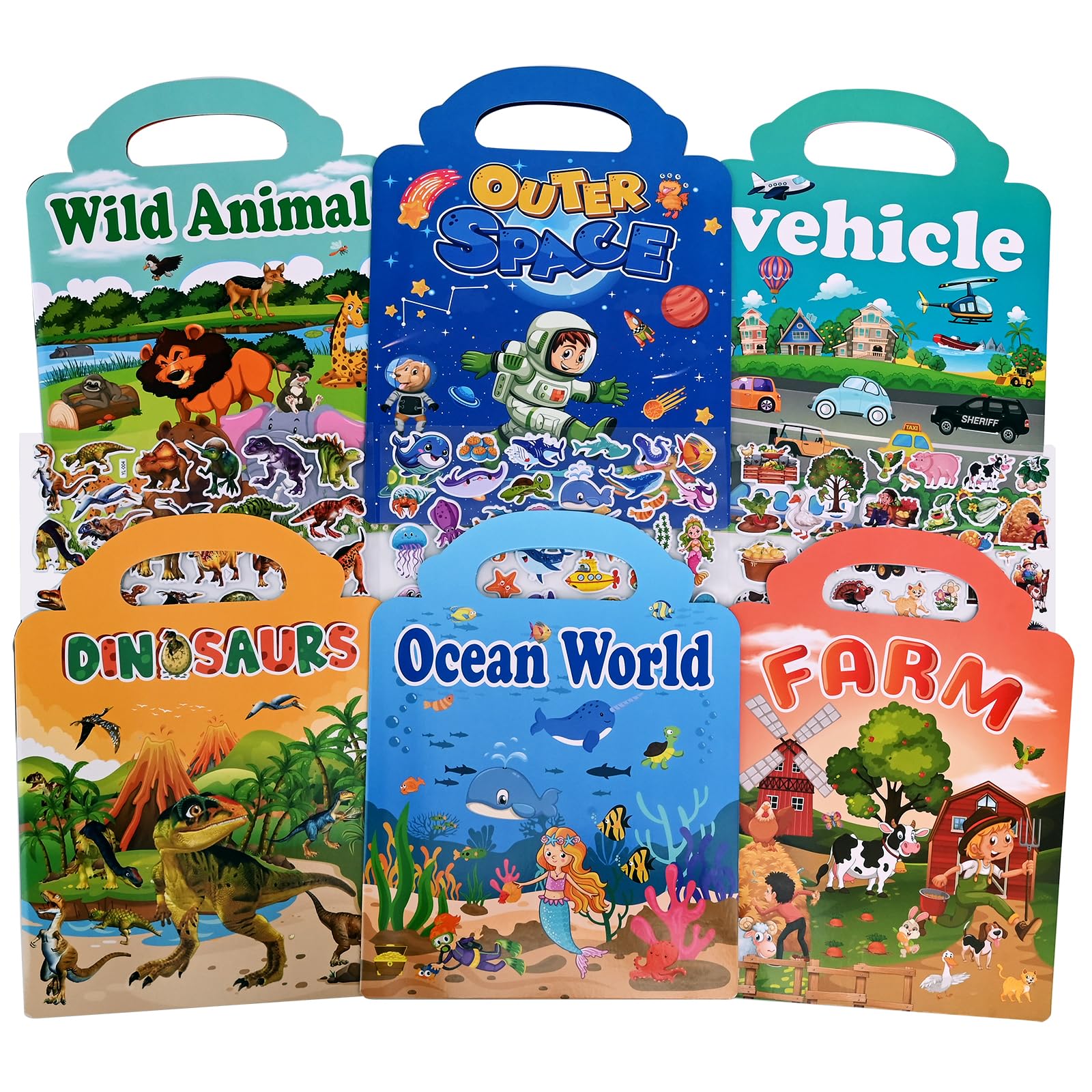 GOLDEROC 6 Pack Reusable Sticker Books for Kids Age 3-6, 300+ 3D Puffy Stickers Activity Pack