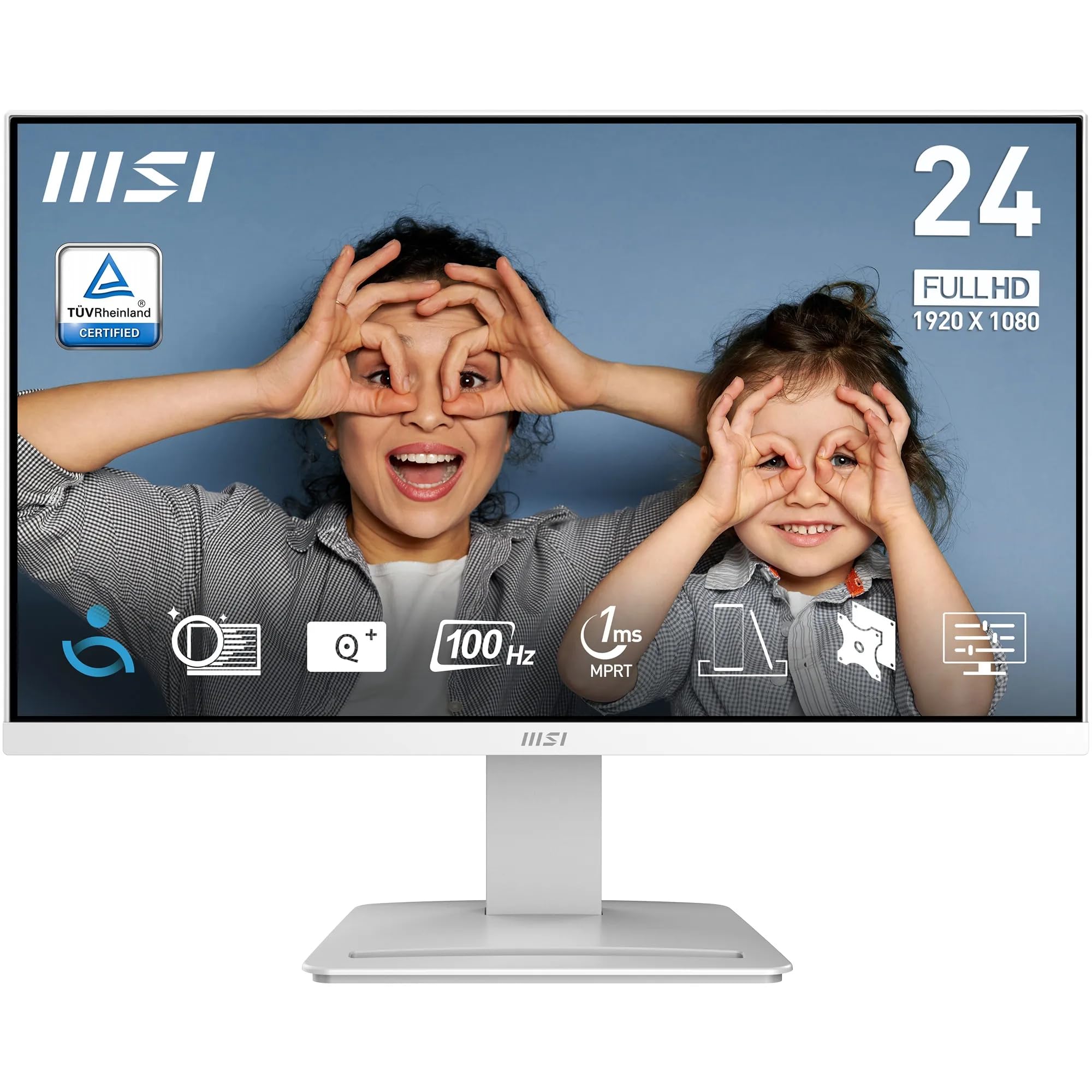MSI PRO MP2412W 23.8 Inch Full HD Office Monitor - 1920 x 1080 Wide View Panel, 100 Hz, Eye-Friendly Screen, VESA Mountable, Built-in Speakers, Display Kit Support, Tilt Adjustable - HDMI 1.4b, DP 1.2