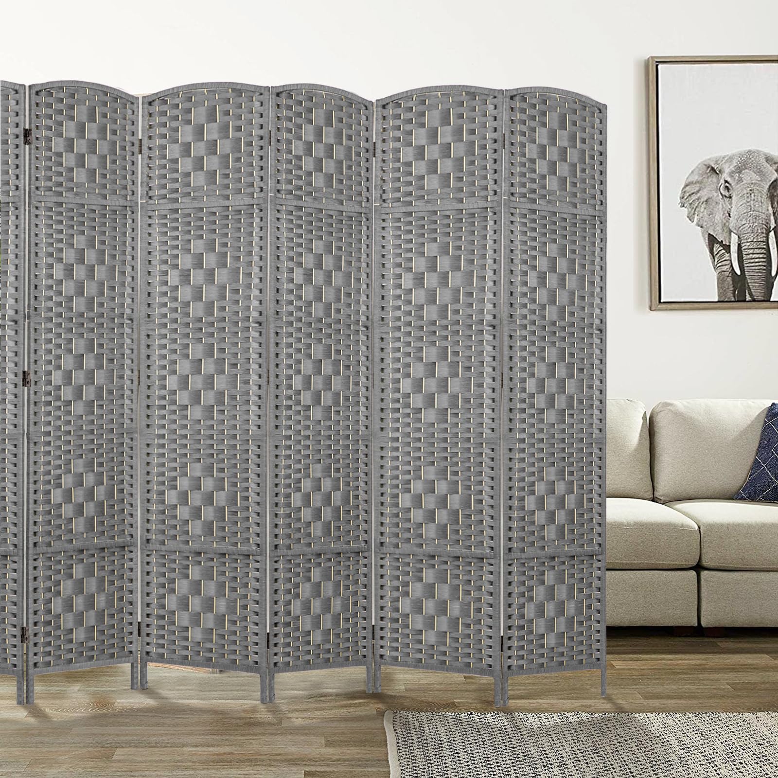 Rose Home Fashion 6 ft Tall Room Divider, Room Dividers and Folding Privacy Screens, 15.7in Privacy Screen 6 Panel Partition Temporary Wall Separation for Private, Grey