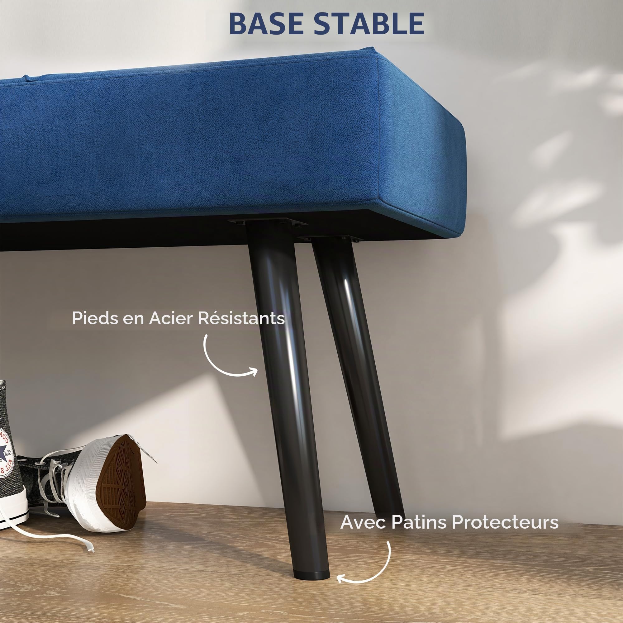 Homcom Banc Multifonctionnel pour Pied de Lit, Banc Moderne pour Chambre avec Siège Rembourré et Pieds en Acier, Charge Maximale de 120 kg, pour Entrée, Couloir, Salon, 100 x 36 x 45 cm, Bleu Foncé
