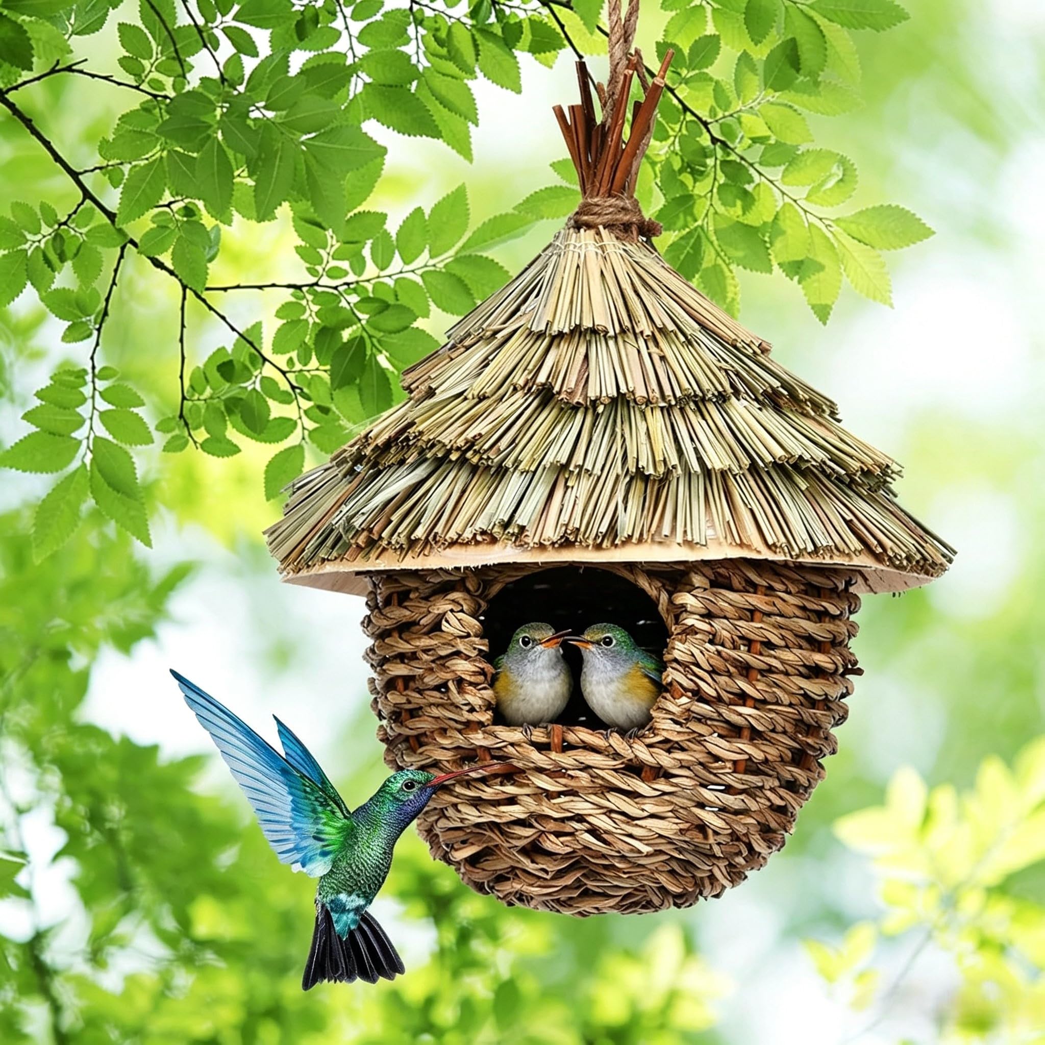 Nido per Uccelli in Vimini Intrecciato A Mano, 17x22 Cm, Casetta per Uccelli da Appendere per Pettirossi, Adatto per La Casa, Il Patio, Lalbero, Il Cortile E La Decorazione del Giardino.
