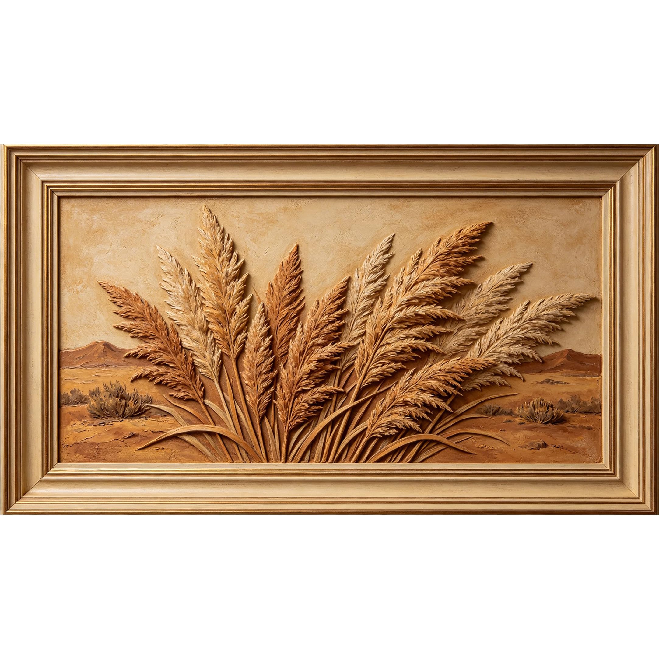 QZLITHOTIC 50x90cm3D Framed Wall Art， Botanical Wheat Field Relief Self‑Adhesive Mural， Water‑Activated Peel & Stick Fabric Decor Wall Decal for Bedroom Living Room