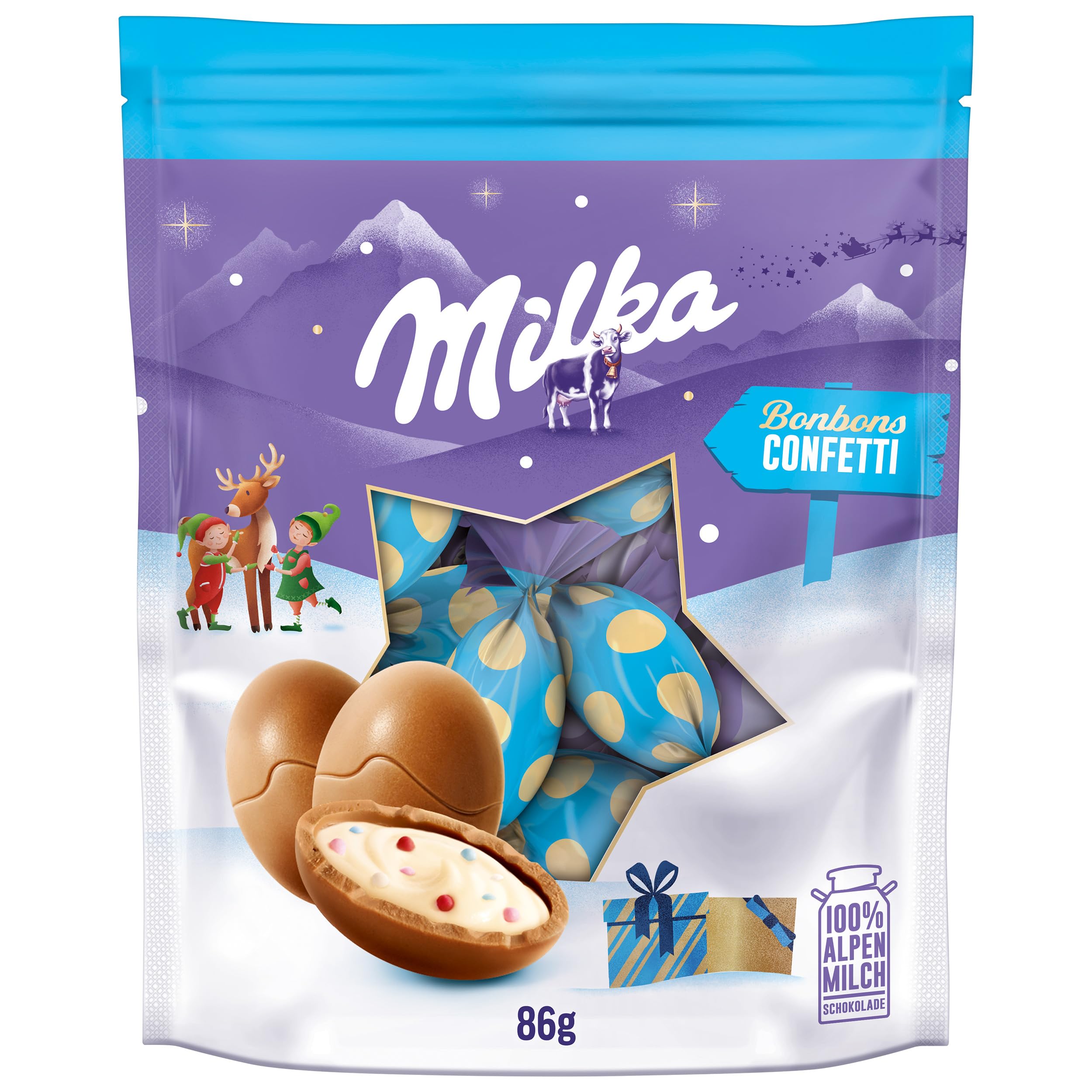 Milka Bonbons Confetti Alpenmilchschokolade, 26 x 86 g, Festlicher Mix | Der bunte Schokoladenmix sorgt für festliche Freude bei großen und kleinen Naschkatzen