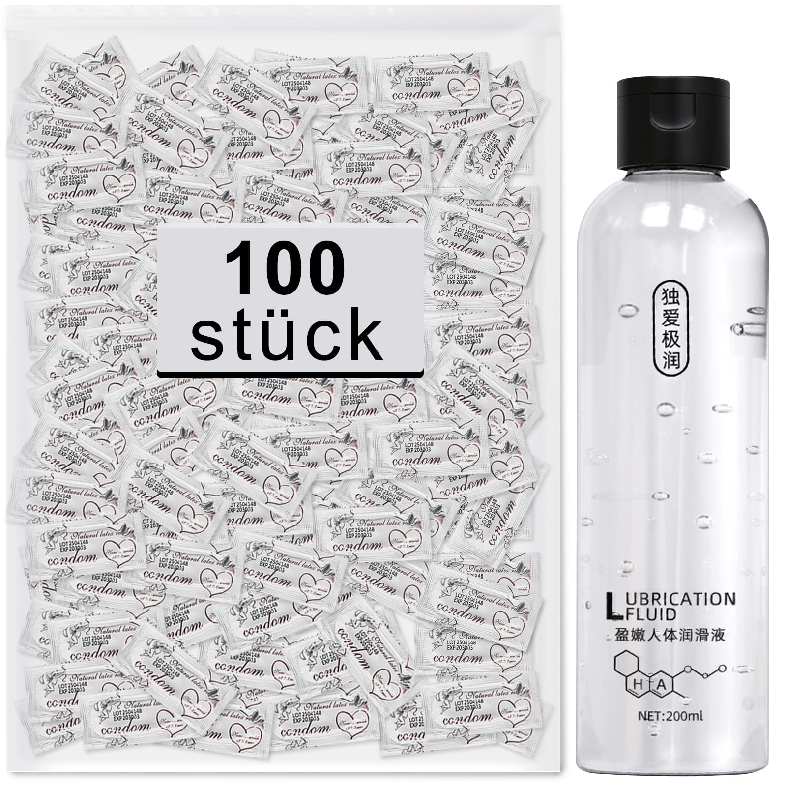 Kondome 100 Stück Packung mit 200ml Schmiermittel- Condoms für männer - Natürliches Empfinden - Extra dünne Kondome für intensives Empfinden beim gemeinsamen Liebesspiel- 53 mm breite