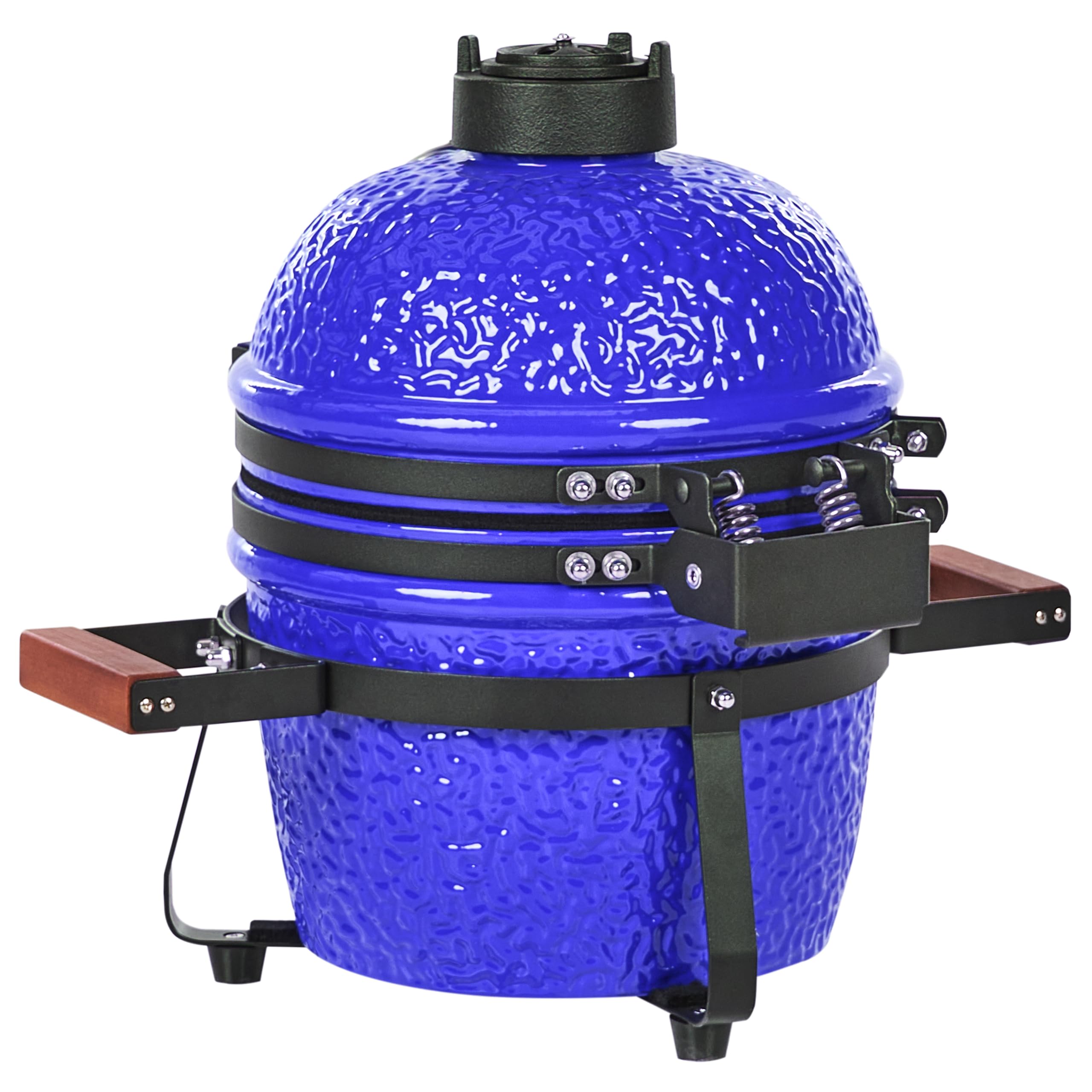 Ogrodowy mini grill węglowy ceramiczny przenośny z pokrywą termometerem rusztem niebieski Kamado