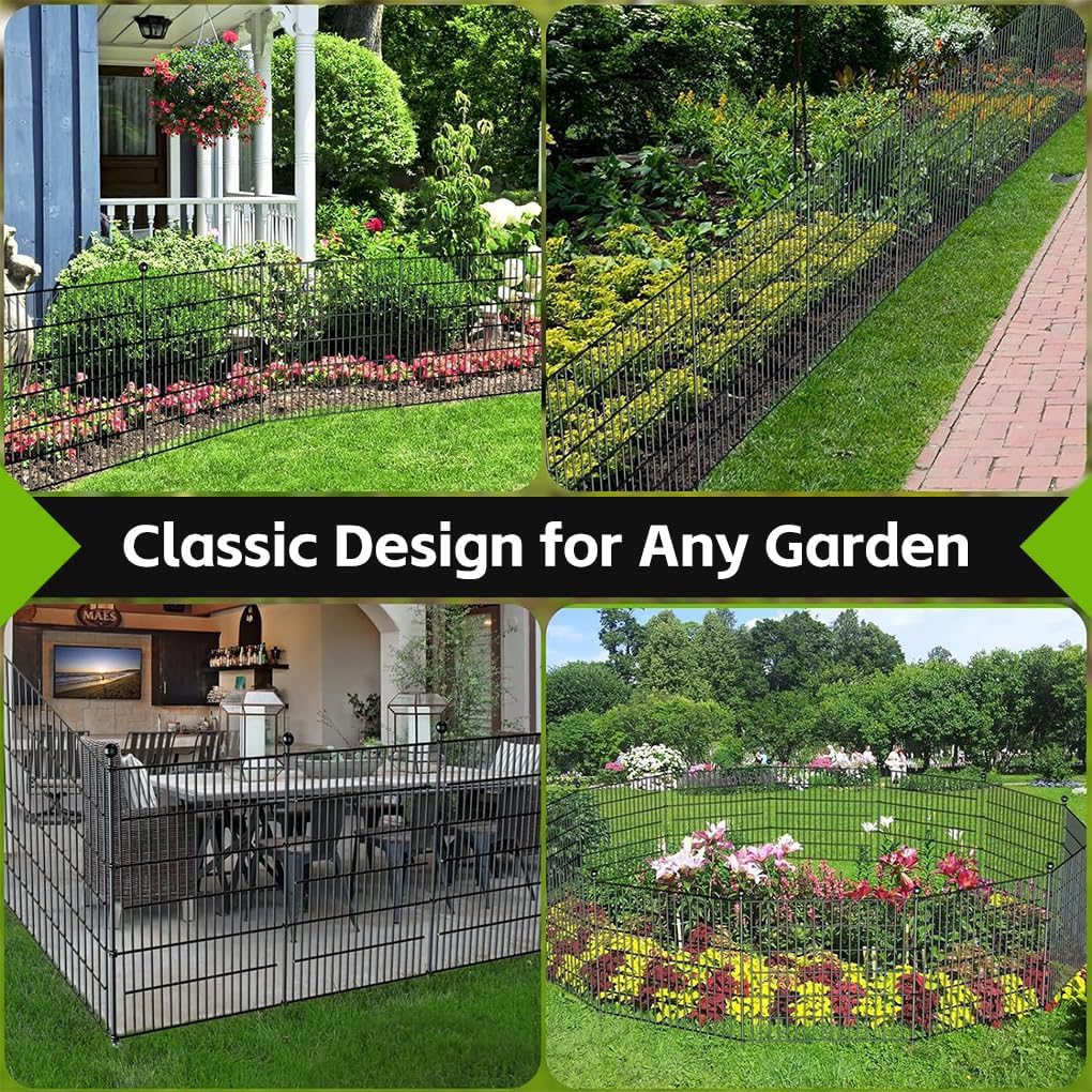 10 Panels No Dig Garden Fence for Outdoor Yard Decorative Animal Barrier Fencing Rustproof Metal Wire Panel Border for Dog Rabbits and Patio Temporary Ground Stakes