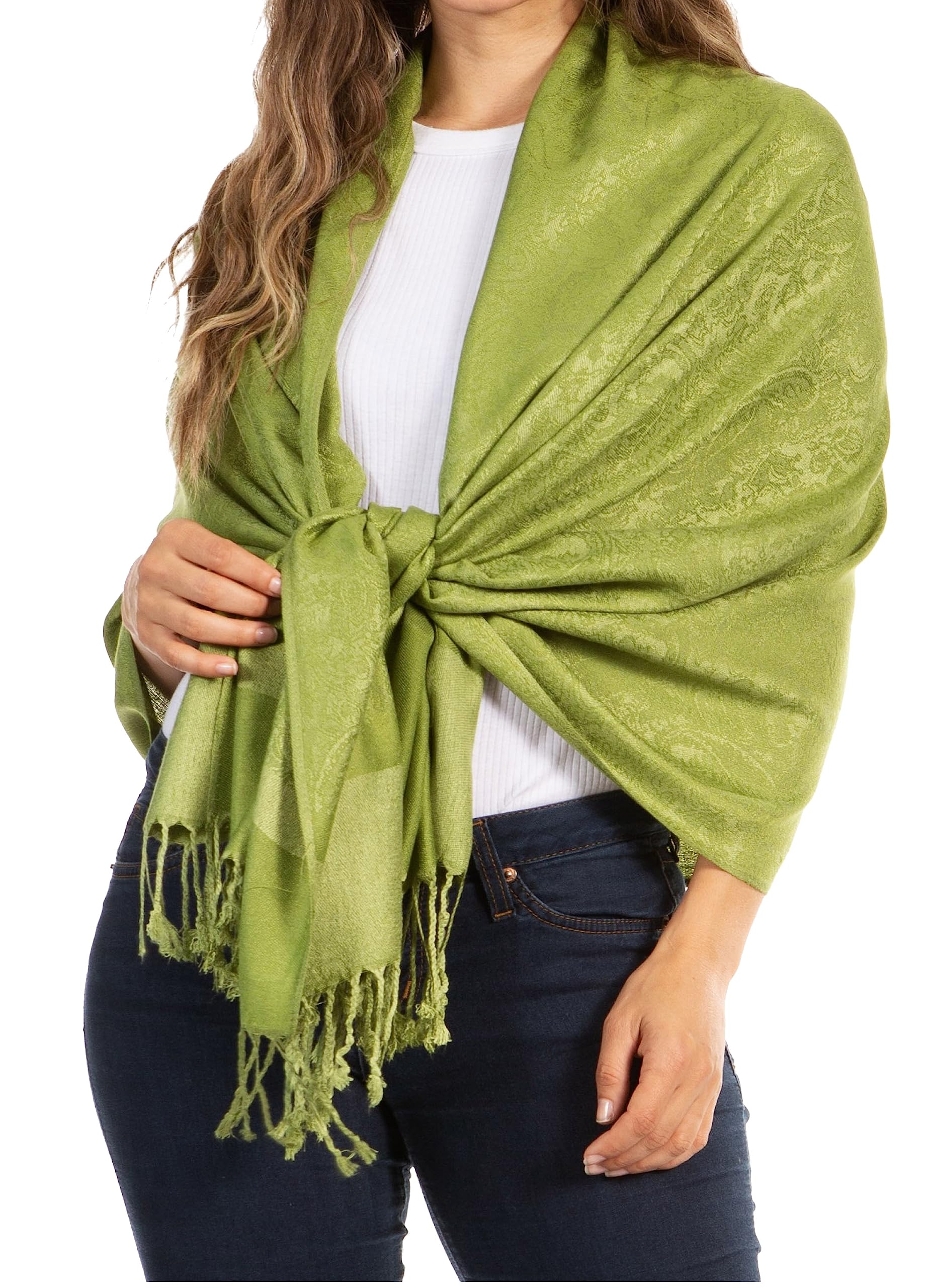 Sakkas Women's Olive Green 70" X 28" Paisley Self-Design Shawl/Wrap/Stole