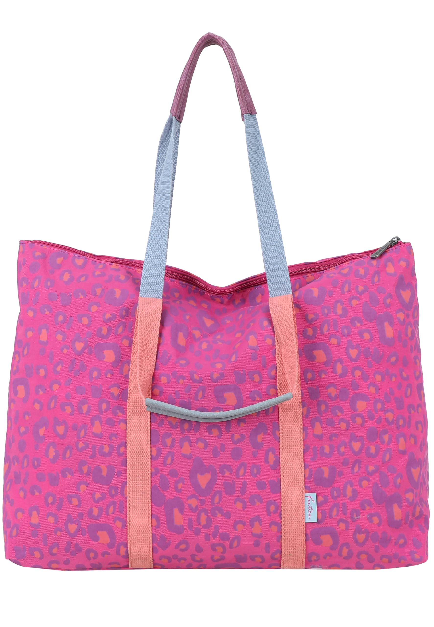 Fritzi My Shopper Leo Nylon Women's Shopper Handbag Festival City Vegan Leopard Print Ultralight Zip 31 x 42.5 x 22.5 cm - Pink, Green, Purple, Beige, pink, Einheitsgröße