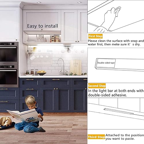 Vista 49 de Luz LED con adaptador de corriente, de 12 pulgadas, con función de memoria, blanca fría 6000 K, para debajo del gabinete, armario, mesa de trabajo