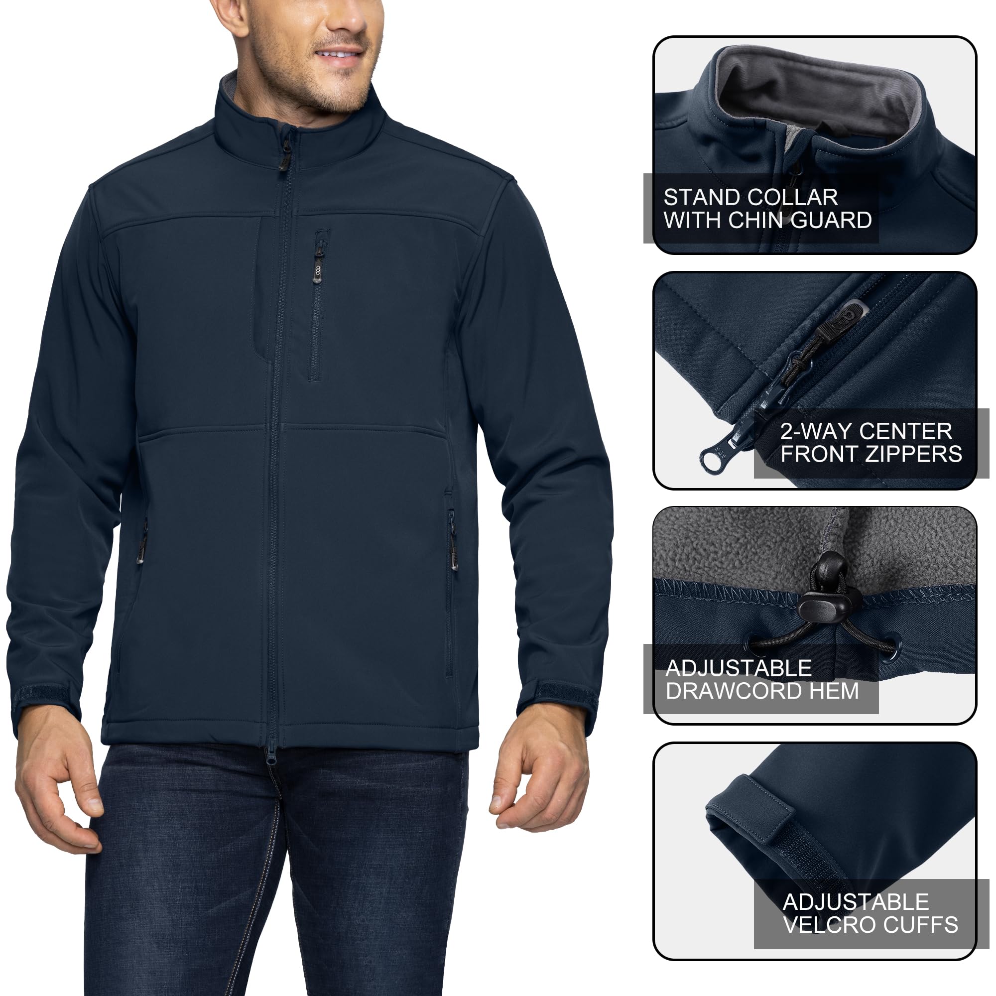 33,000ft Veste softshell pour homme - Veste demi-saison imperméable - Doublure en polaire chaude - Veste d'extérieur fonctionnelle - Veste de randonnée légère avec col montant