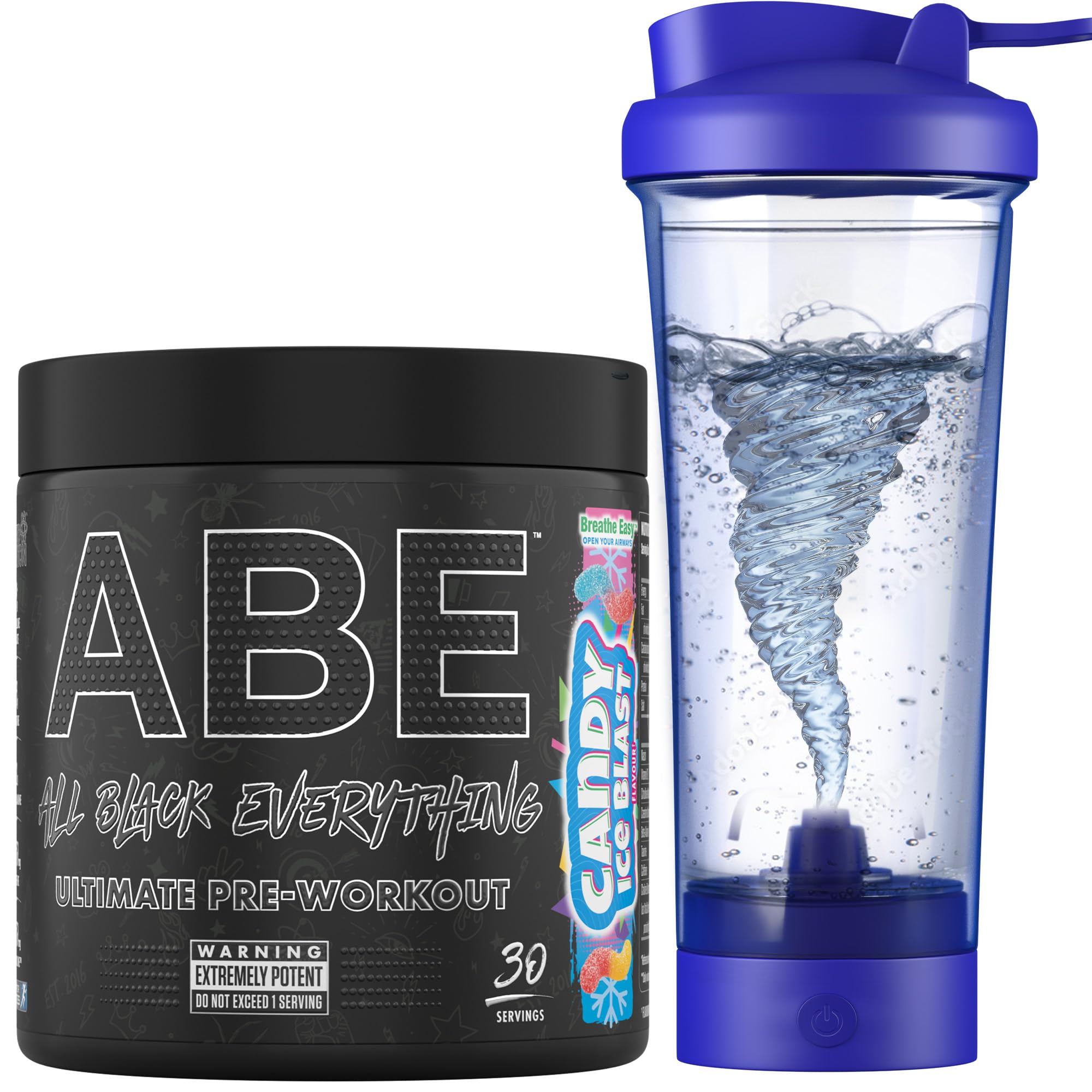 Applied NutritionBundle ABE Pre Workout 375g + Electric Shaker | All Black Everything Pre Workout Powder, Energy Drink, Physical Performance, Creatine, Beta Alanine, Caffeine (Candy Ice Blast)