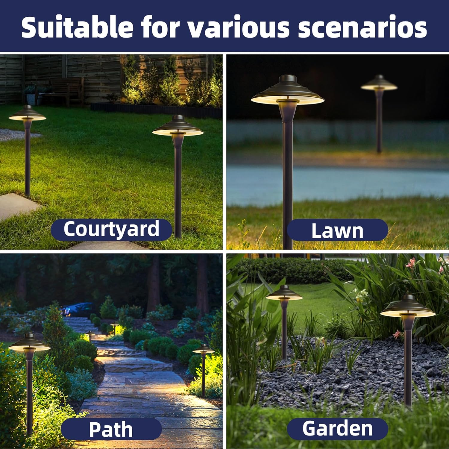 COLOER Solid Cast Brass Pathway Lights, 12V Low Voltage Landscape Lighting LED Path Lights with G4 Bulb for Outdoor Walkway, Garden, 23" Tall, 7.5" Shade (4) (1, P01 Bronze)