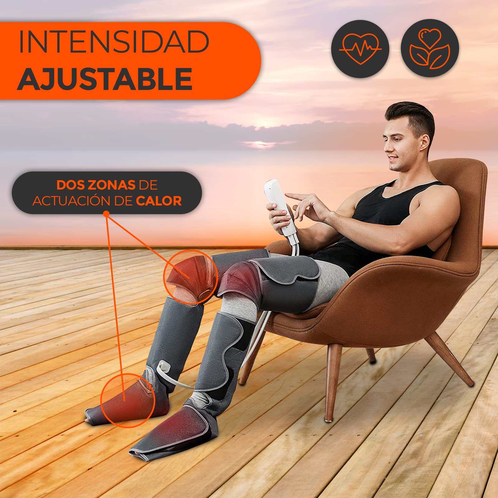 Presoterapia Portátil | Masajeador de Pies y Piernas | Compresión de Aire | 3 Intensidades | 2 Zonas de Calor | Salud