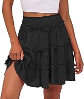Caracilia Women's High Waist Flowy Mini Skorts with Built-in Shorts - Ruffle Tiered Boho Beach Skirt, Summer Casual Cute Short Skirt