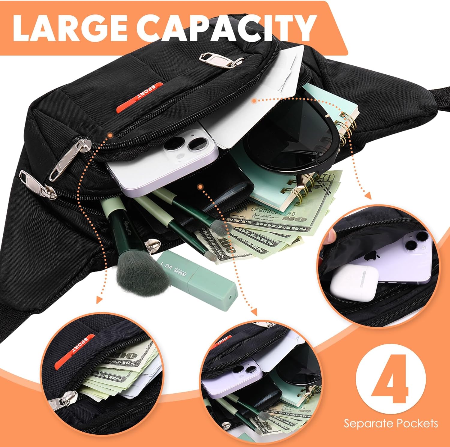 Silkfly 24 Pcs Adults Fanny Pack 14inch Plus Size Crossbody Waist Bags Bulk Waterproof Waist Bags with Adjustable Belt Fanny Pack for Women Men Sport Traveling Running Outdoor, 24 Colors