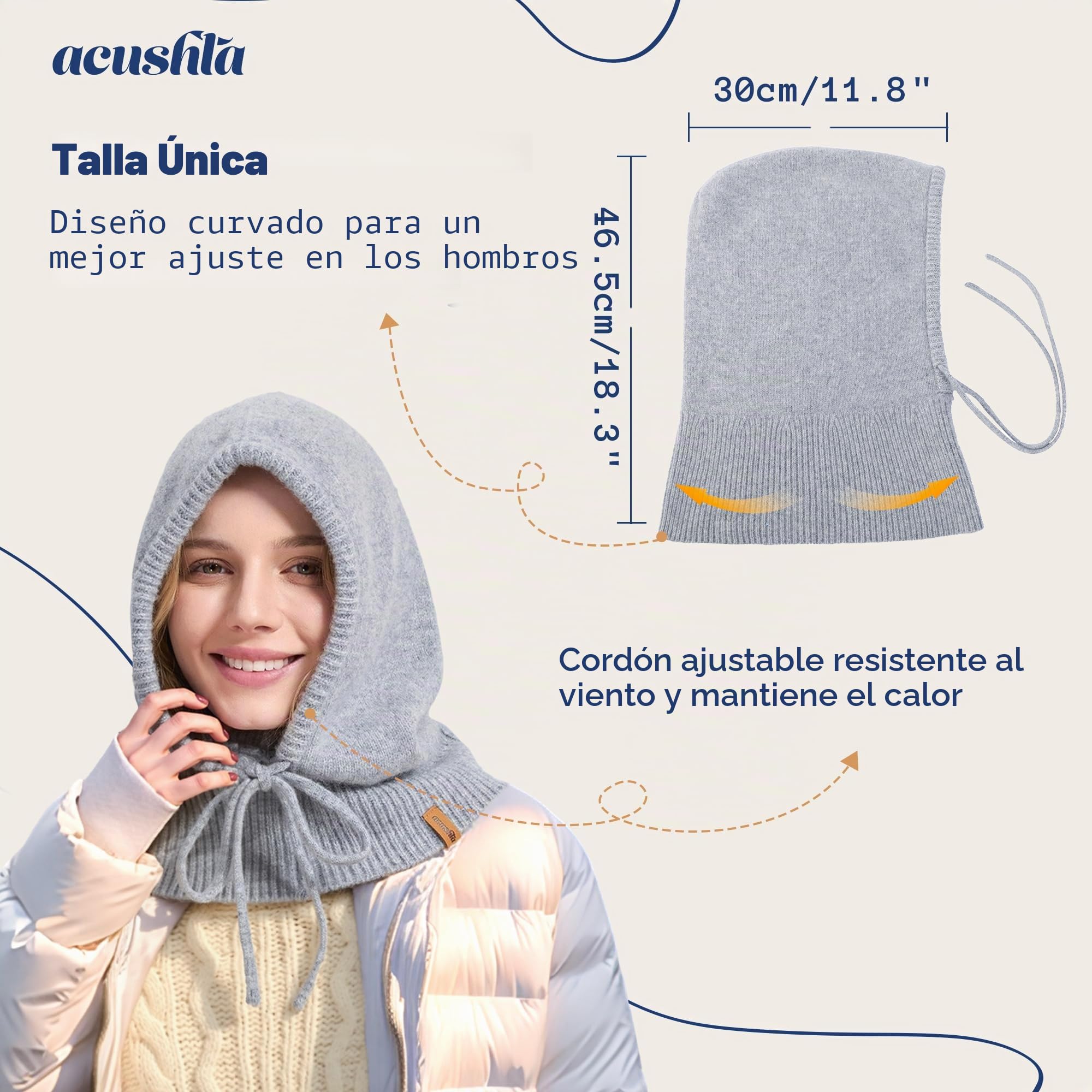 ACUSHLA Pasamontañas 100% lana merino para hombre y mujer, invierno, cálido, con capucha, gorro, bufanda y bufanda, color marrón, talla única