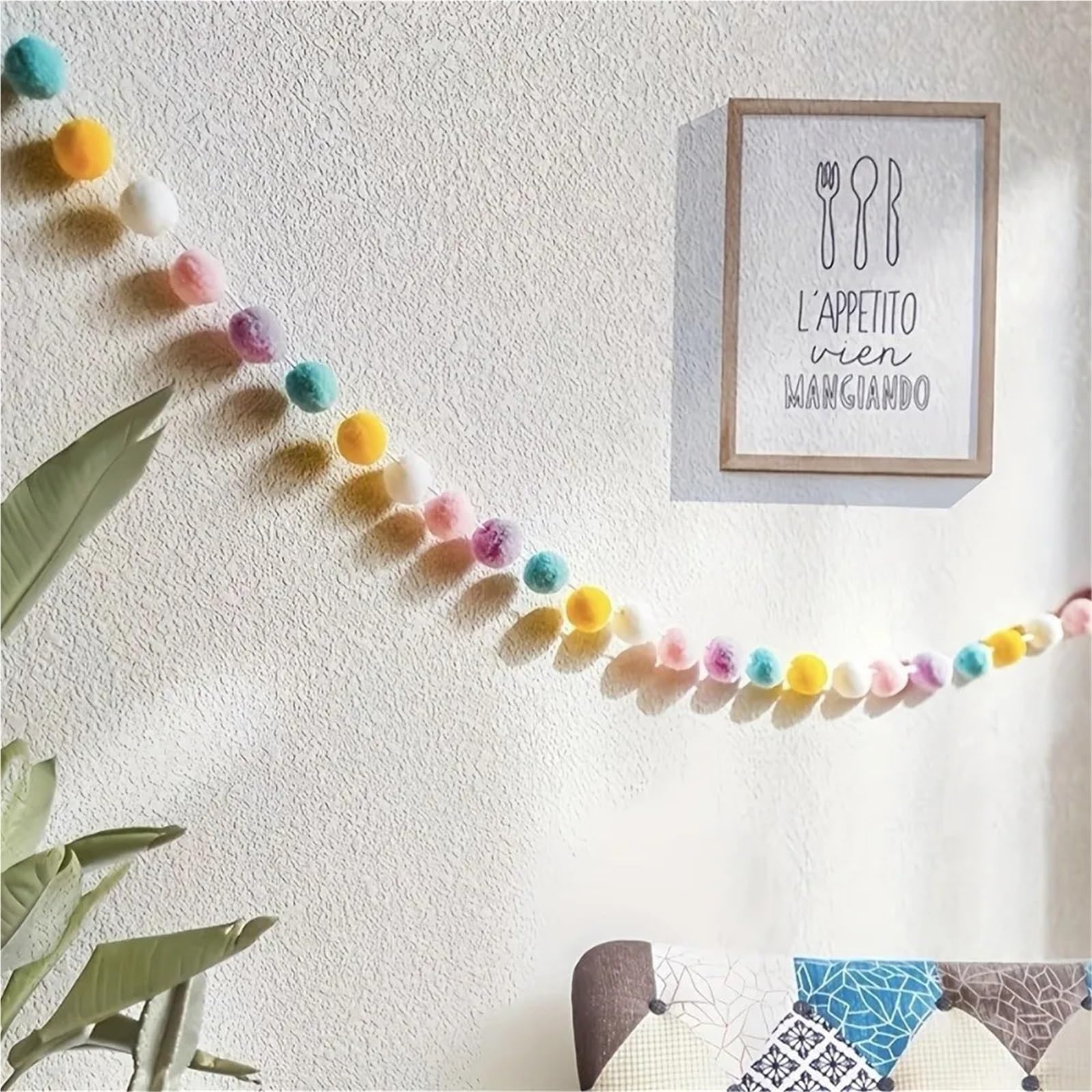 3 Stück 200 cm lange Filzkugel-Girlande Für Die Dekorationen | 24 farbige Pom-Pom-Girlanden for Aufhängen von Pom-Pom-Schnurornamenten