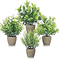 FAVOWREATH 4 Pack Mini Fake Potted Plants Ceramic - Realistic Artificial Greenery for Home Office Bathroom Table Decor