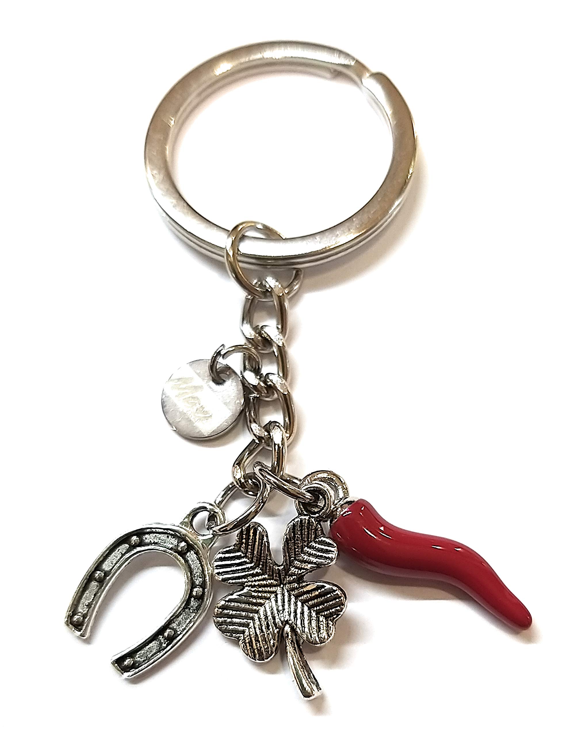 Mavijewel Portachiavi uomo donna in acciaio con pendente corno portafortuna personalizzato scritta/corna/zampa/albero/mano di fatima/civetta/spedizione gratis