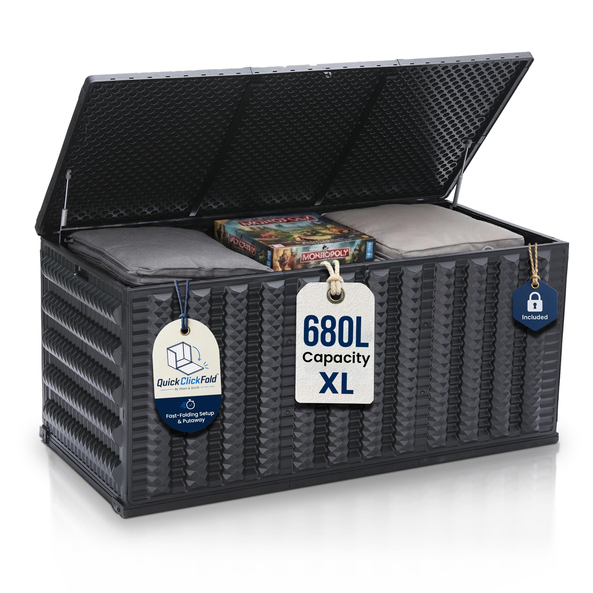 Olsen & Smith 680L Folding Garden Storage Box, Quick Setup & Space-Saving