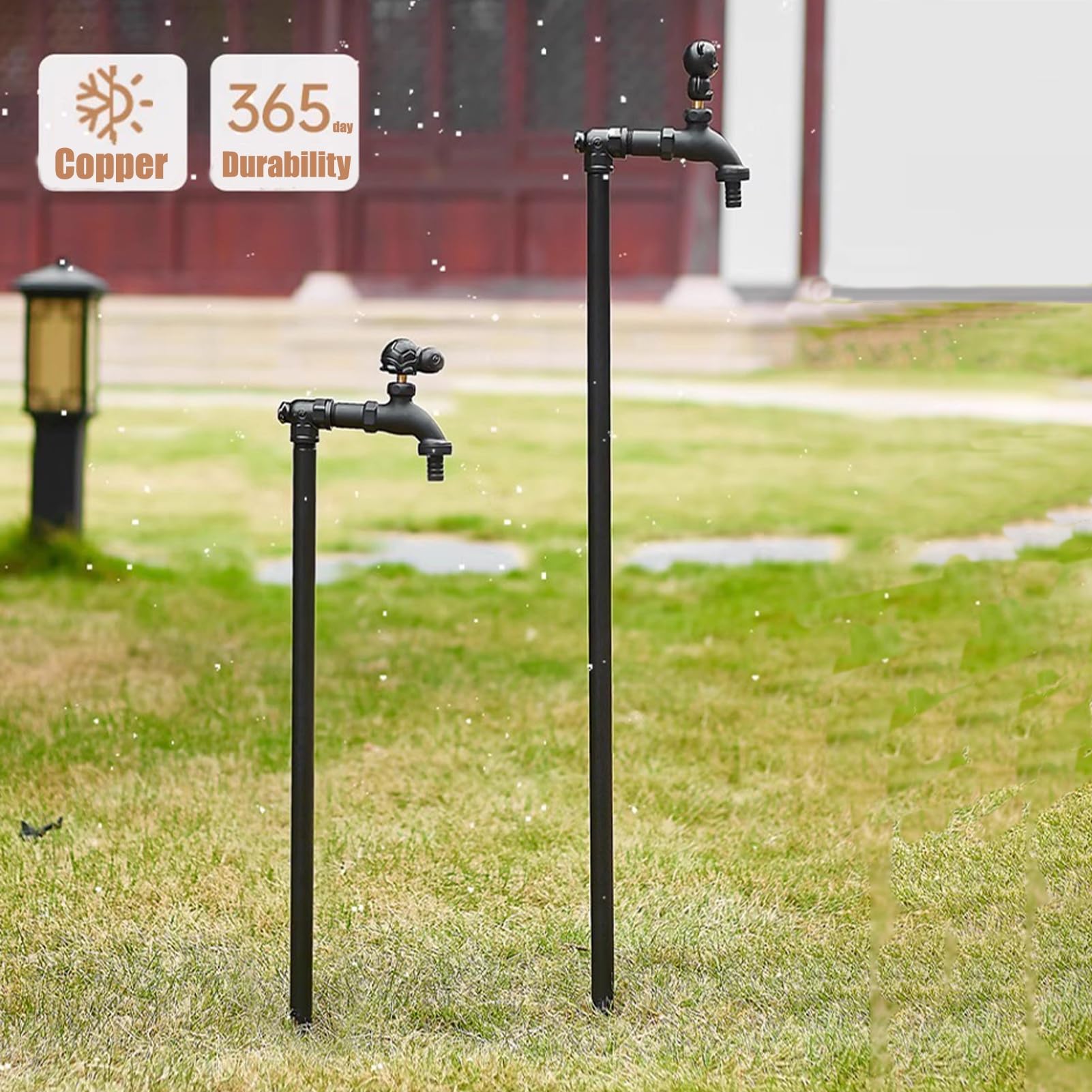 Columna de agua para exteriores, hidrante vertical de jardín de 35.4 pulgadas, dispensador de agua de doble salida con manguera de pistola de pulverización para riego de jardín y cuidado del césped