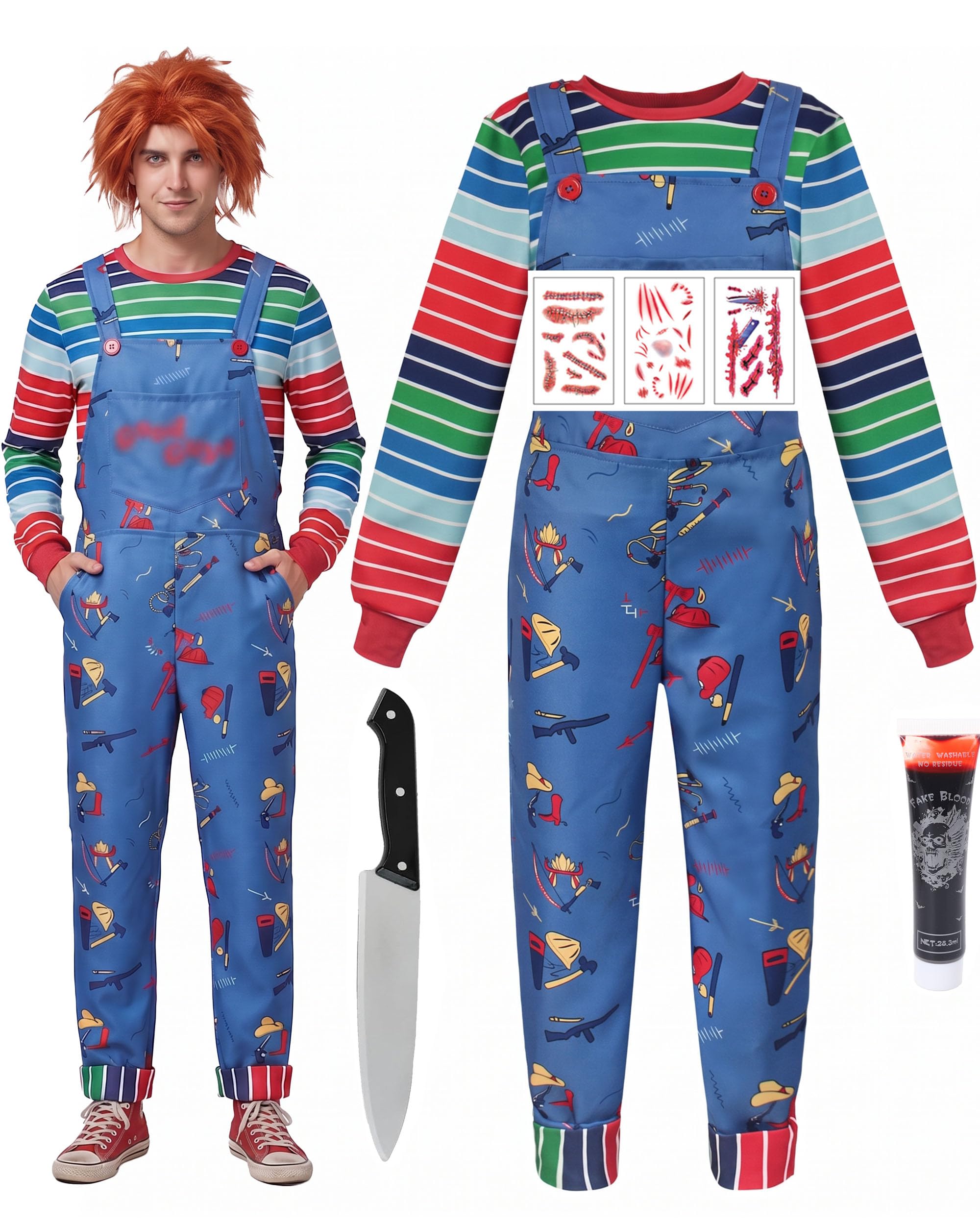 Halloween Chucky Costume for Adults,Killer Doll Costume,Creepy Costume