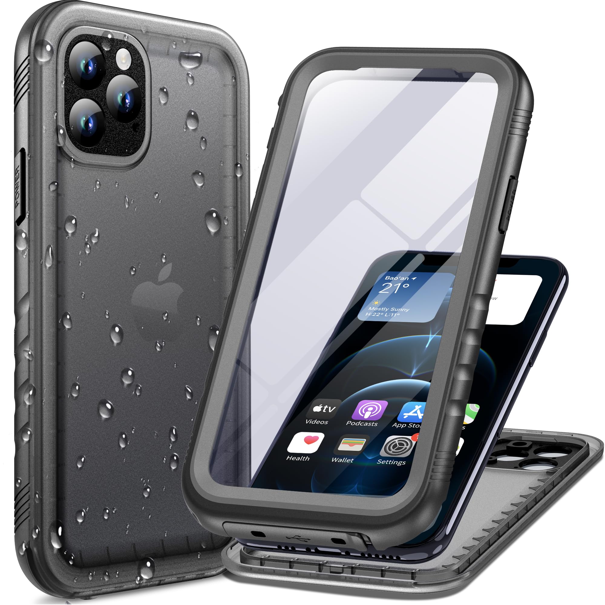 Cozycase Cover TOP Antiurto IP68 Impermeabile Per iPhone 12 Pro Max Militare Resistente 360 Integrale Subacquea Antipolvere Rugged Custodia Anti Urto Doppia Waterproof Case Per iPhone 12 Pro Max, Nero
