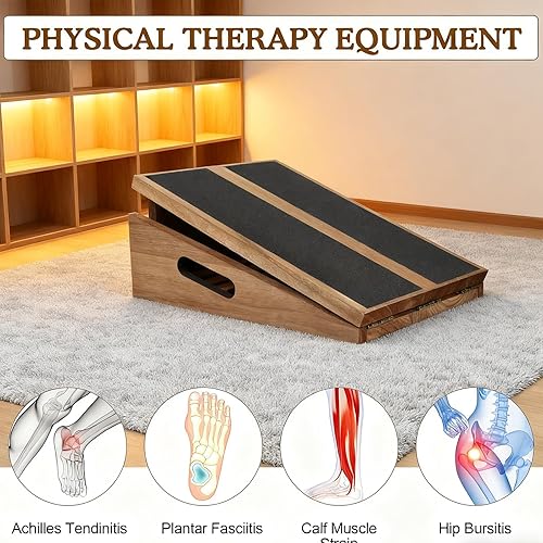Miniatura 5 de Tabla inclinada para estiramientos de pantorrillas, tabla inclinada de madera portátil para estiramiento de pantorrillas, tabla de equilibrio