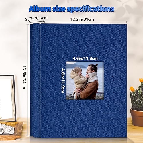 Miniatura 3 de Álbum de fotos de 4 x 6 pulgadas con 600 bolsillos, cubierta de lino, libro de recuerdos con ventana frontal, página blanca para boda, familia,