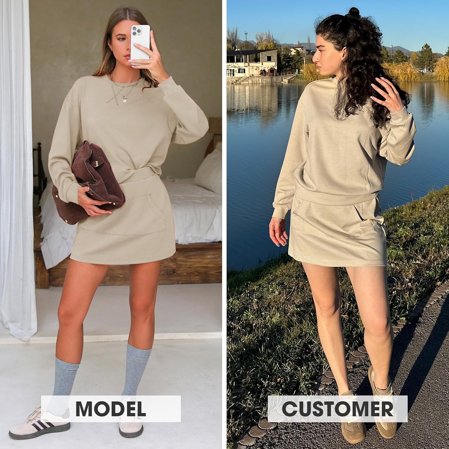 EXLURA Women 2 Piece Skirt Set Airport Outfits 2026 Cotton Travel Sweat Suit Casual Lounge Crewneck Sweatshirt Skort Sets - Image 3