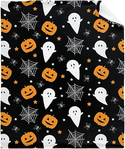 Manta de regalo de 40 x 50 pulgadas para niños, linda manta de tela de araña fantasma, calabaza, araña, para niñas y mujeres, mantas de forro polar