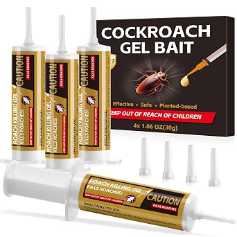 4 Pack Cockroach Gel, Upgraded Indoor Roach Gel Fast-Acting & Long-Lasting, Easy to Apply Kitchen Bathroom Basement Indoor, No Mess