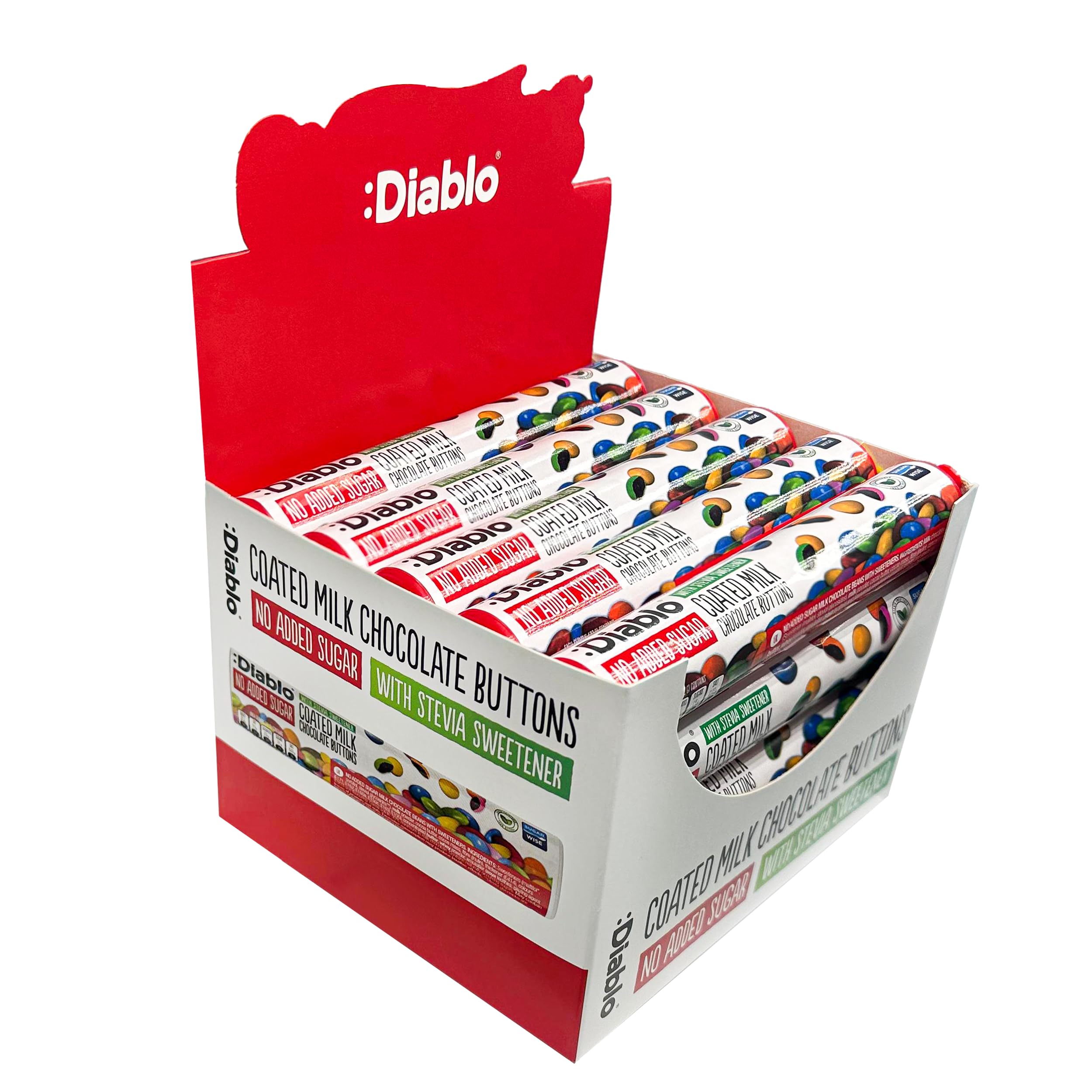 Diablo Milk Coated Chocolate Buttons | No Added Sugar | Sweetened with Stevia | Diabetic Chocolate Hamper Basket Available - Perfect for Gifting | 22g (Pack of 20)