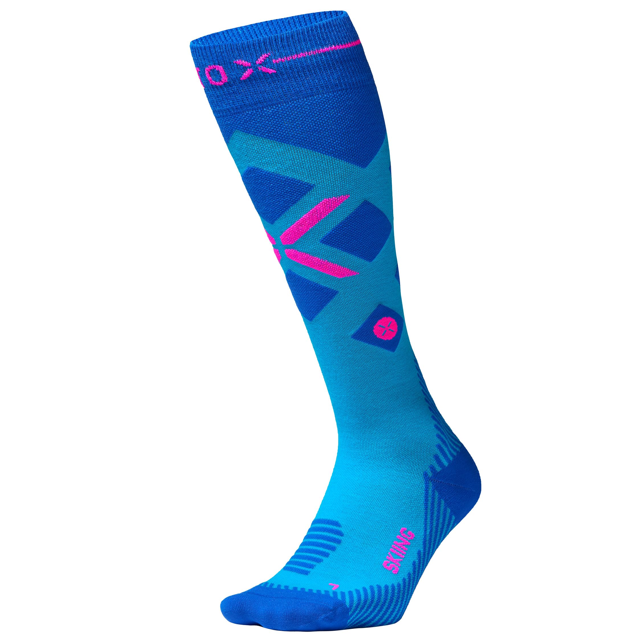 Stox Energy Socks Women's Turquoise/Pink Ski Socks For Merino Wool Compression Socks, Ski And Snowboard Thermal Socks, Long Winter Sport Socks, Ankle And Calf Support, Anti Blister