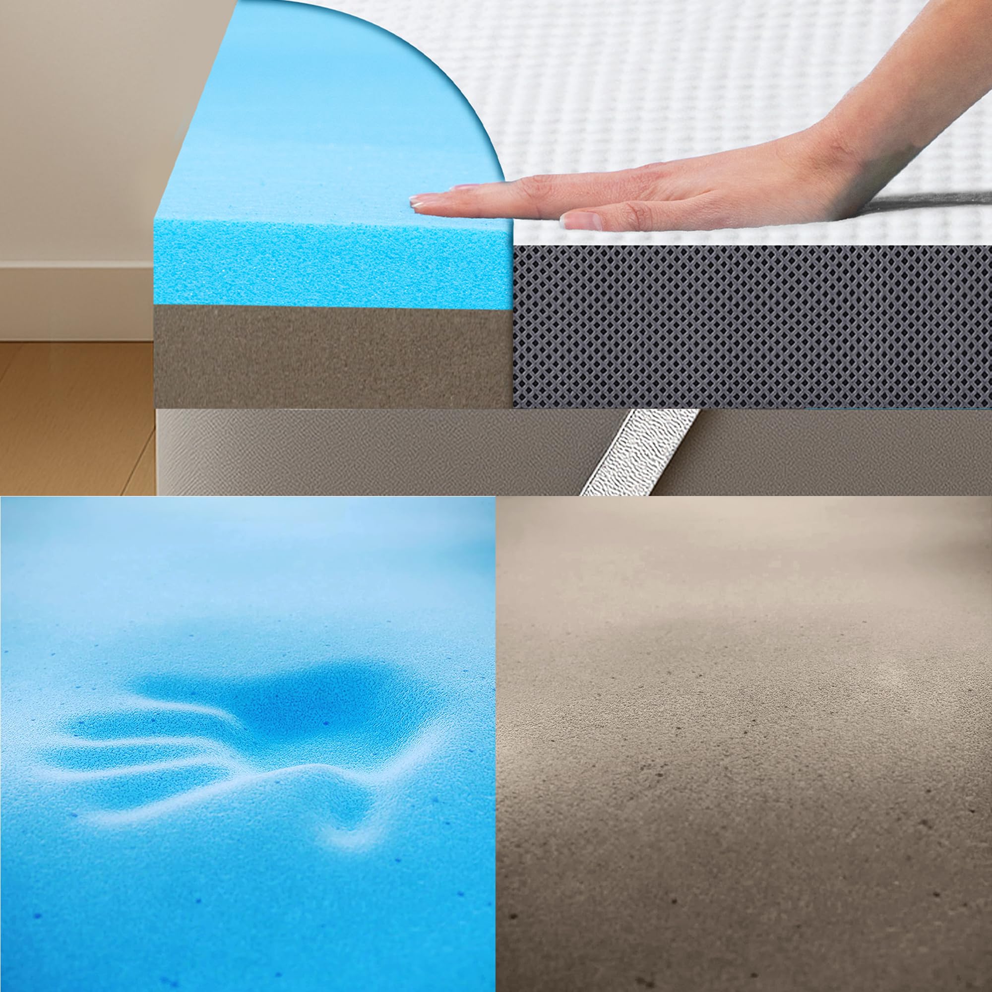 MKS Luxus-Gelschaum Topper 180 x 200 – 2-in-1 H3/H4 Matratzentopper mit 5-Schicht-Komfort, rutschfest & atmungsaktiv – Ergonomische Matratzenauflage für Seiten-, Rücken- & Bauchschläfer